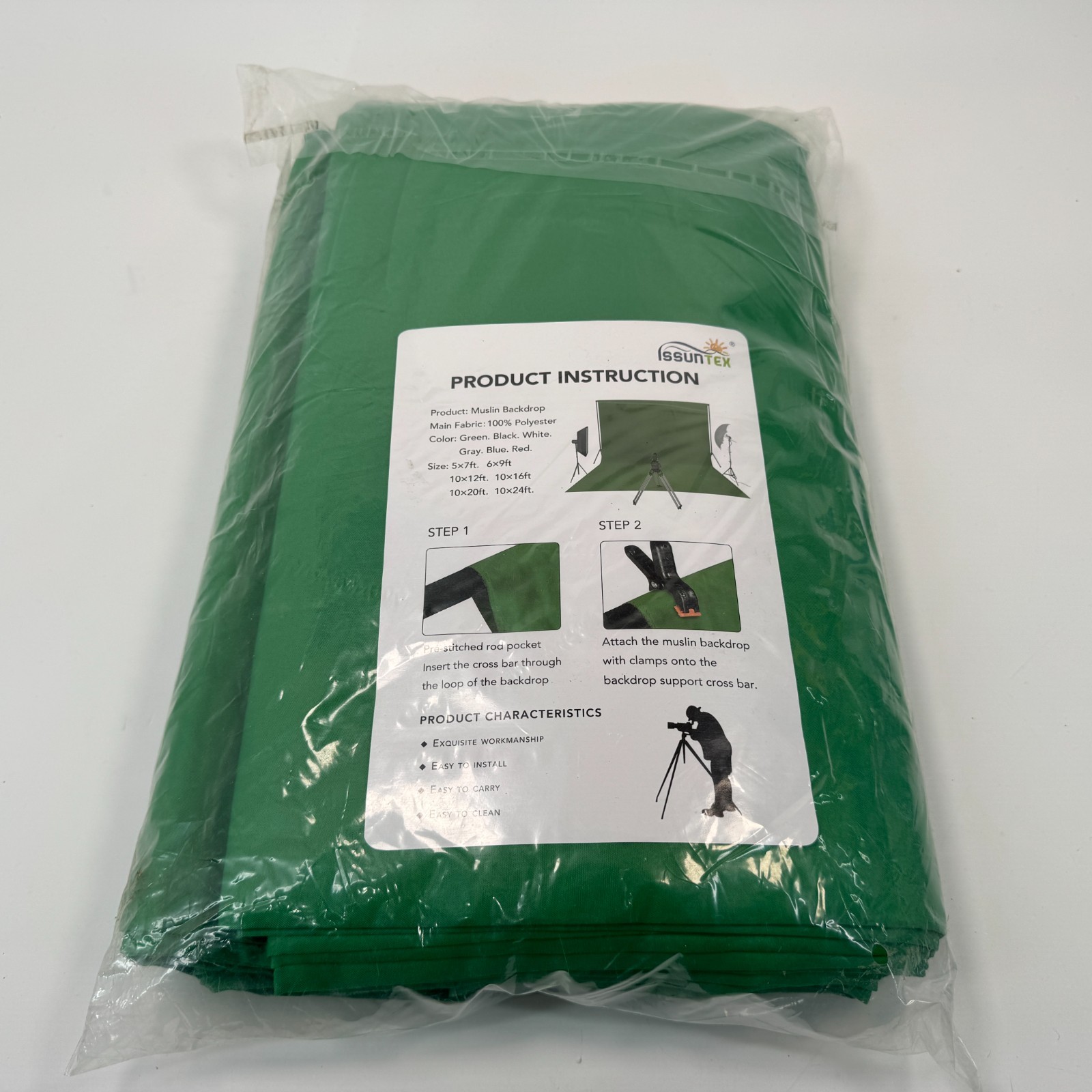 Issuntex 10 x 20 ft. (W x H) True Chromakey Green Backdrop Background Fabric