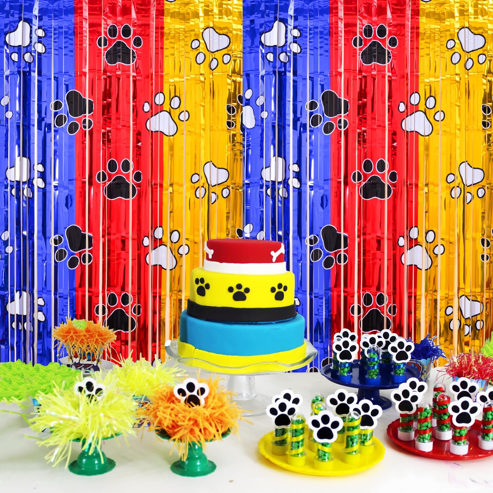 Paw Birthday Decorations, 2 Pack Gold Red and Blue Paw Birthday Party Supplie…