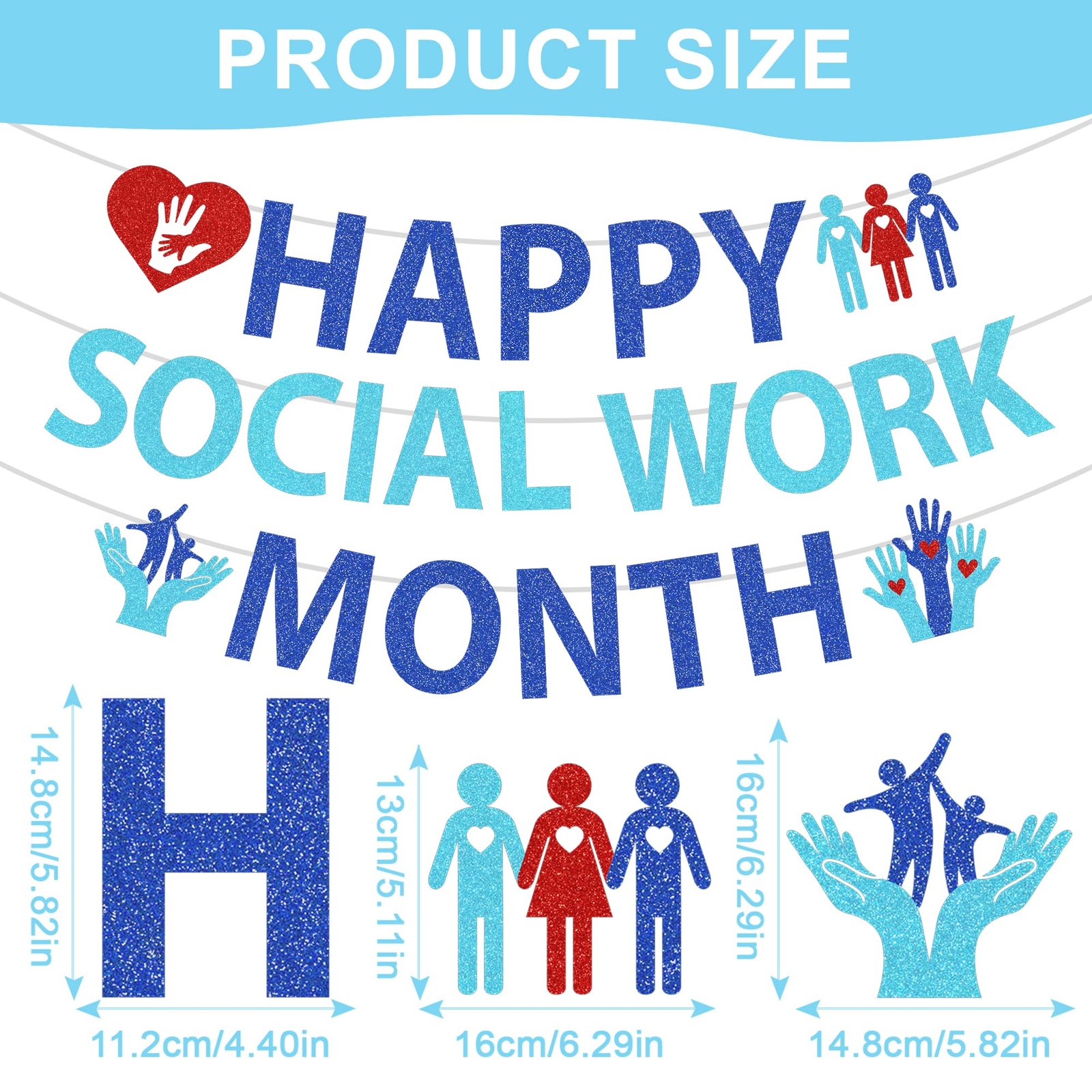 MOIZYNG 3PCS Happy Social Work Month Banner Decorations, Pre-strung National …
