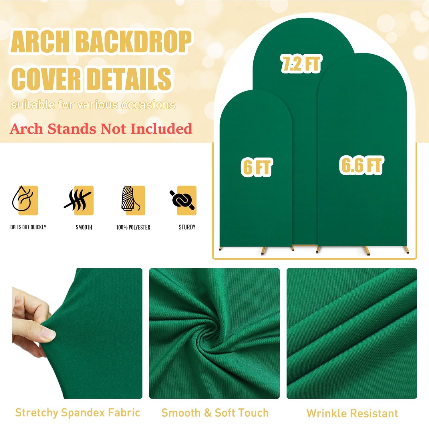 FUHSY Set of 3 Wedding Arch Cover Green Arch Backdrop Covers 7.2FT 6.6FT 6FT …