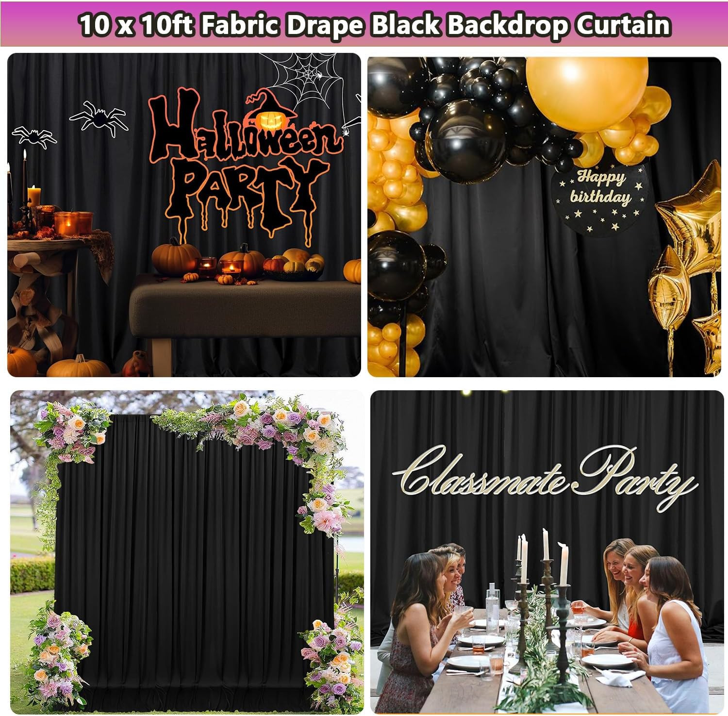 Black Backdrop 10 X 10 Ft, Solid Black Photo Backdrop, High Density Polyester Fa