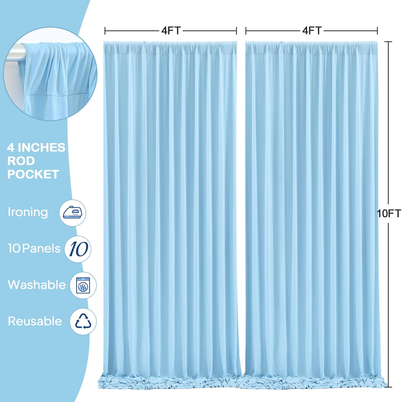 10 Panels Baby Blue Backdrop Curtains – W4′ x H10′(10 panels),