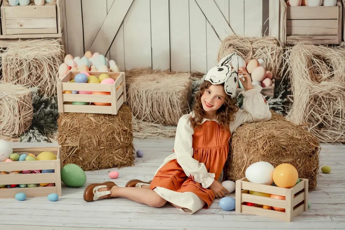 Easter Barn Door Photography Backdrop Spring Floral Party Props 7×5 Ft
