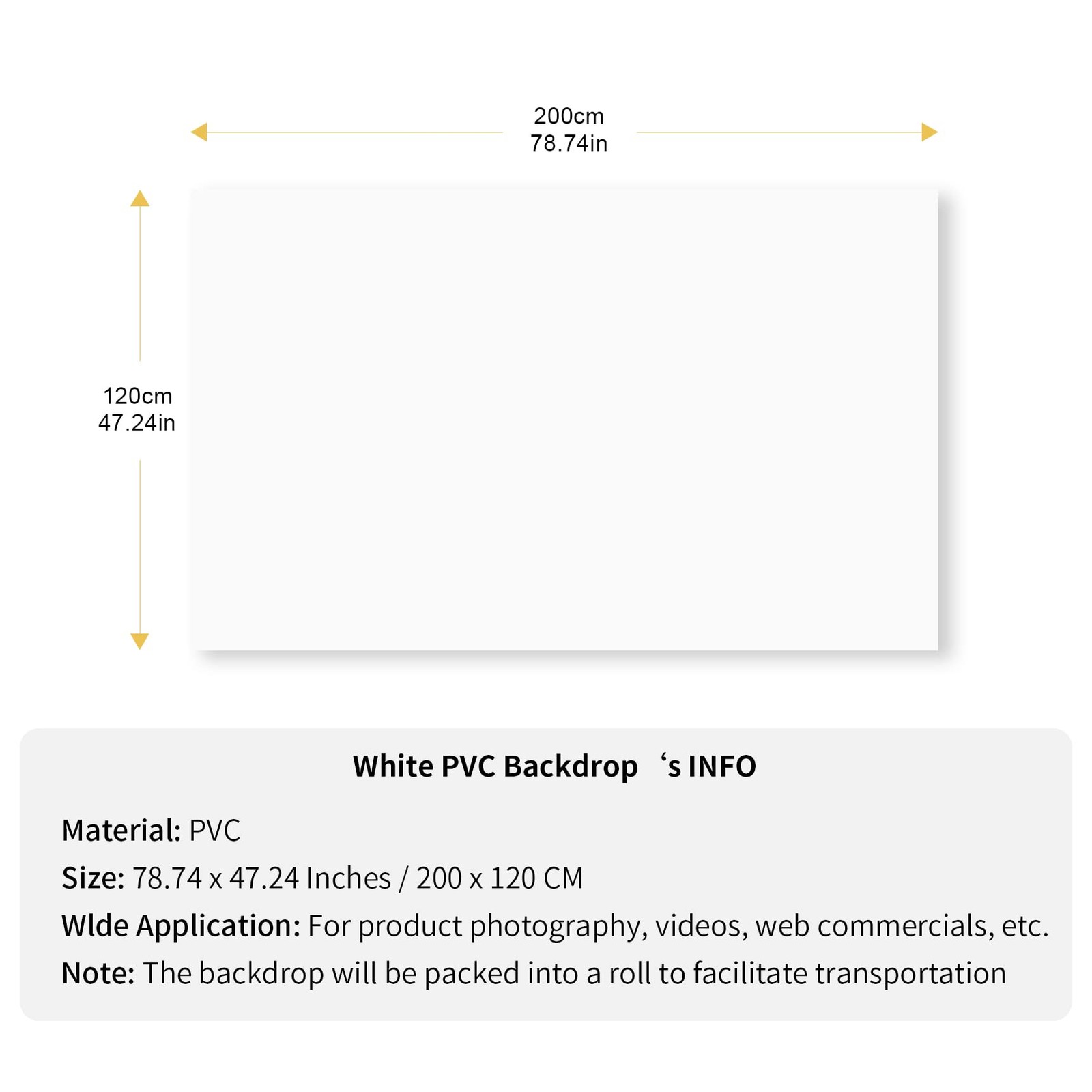 PVC Photography Backdrop Matte Glossy Waterproof 47x79in White Product Studio