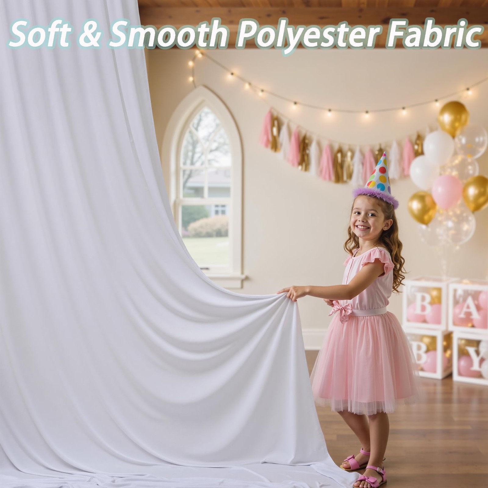 50×10 ft Wrinkle Free White Backdrop Curtain for 10ft×10ft_5 Panels,