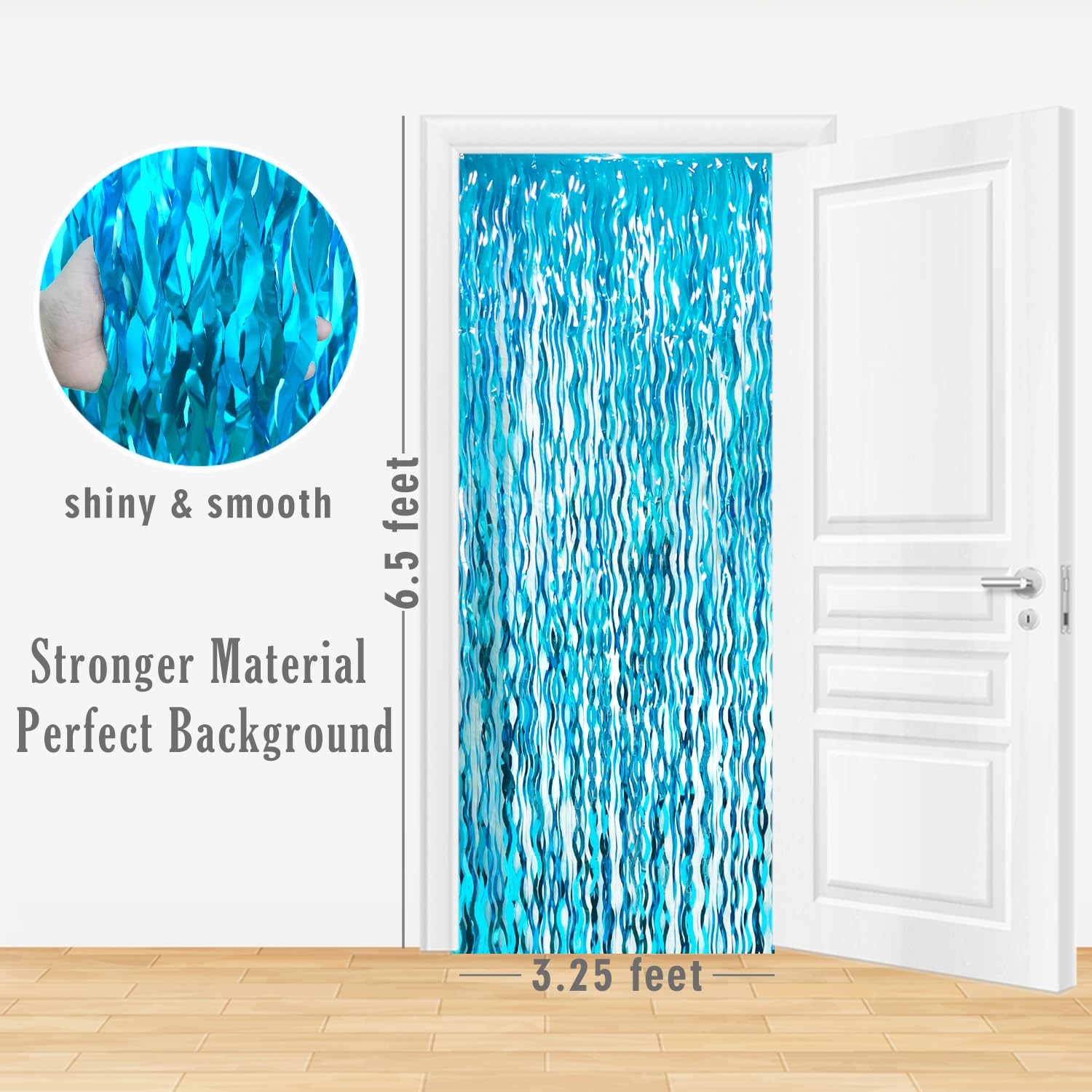 3 Pcs Wavy Light Blue Tinsel Foil Fringe Curtains, Party Photo Backdrop, Decor
