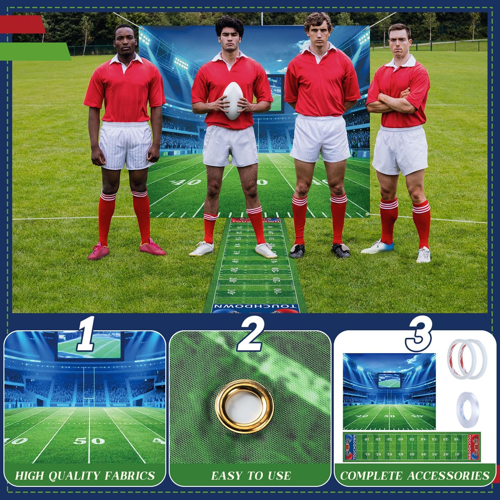2 PCS 80×60 Inch Football Field Backdrop 10 FT Ball Floor Runner Sports Decor