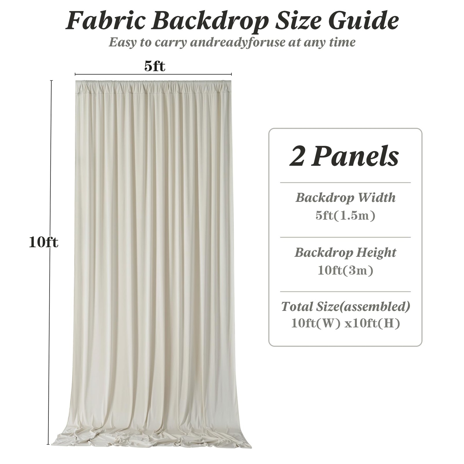 10 ft x 10 ft Free Beige Backdrop Curtain for Parties, 2 Panels 10ft Polyeste…