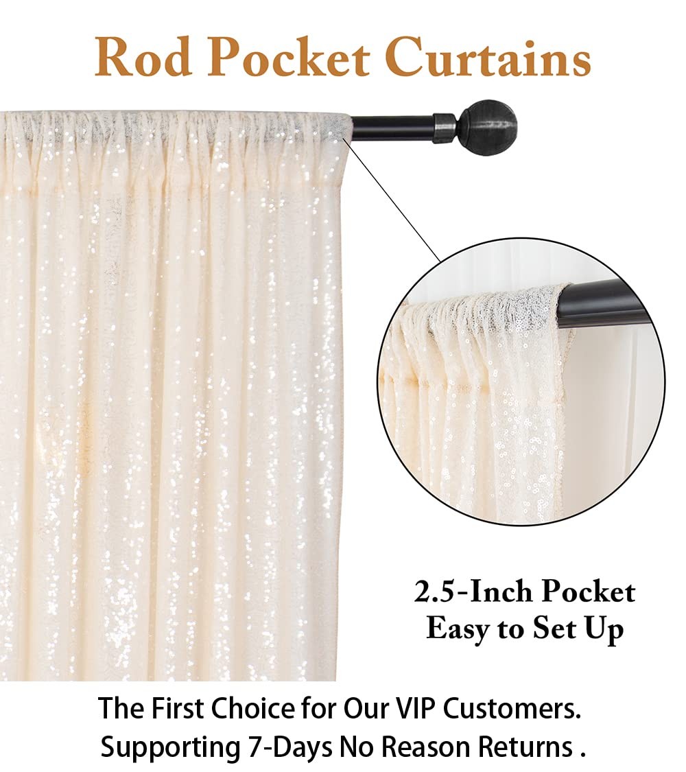 2 Panels Ivory Sequin Curtains, 2FTX7FT, Glitter Backdrop Drapes, Party, Photo