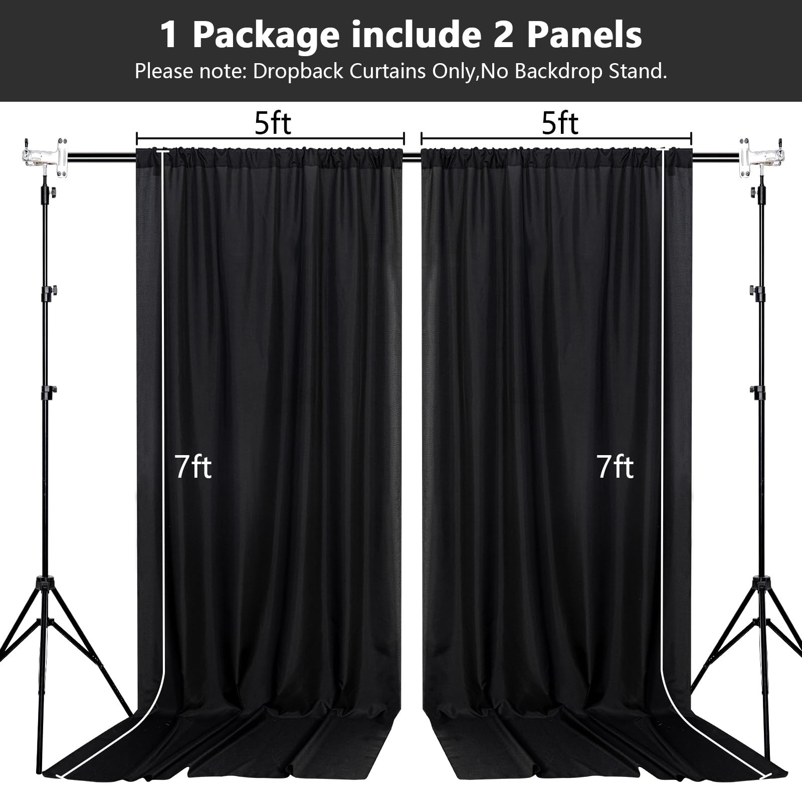 10×7 Feet Black Backdrop Curtain Parties Rod Pocket Photo Drapes 2 Panels