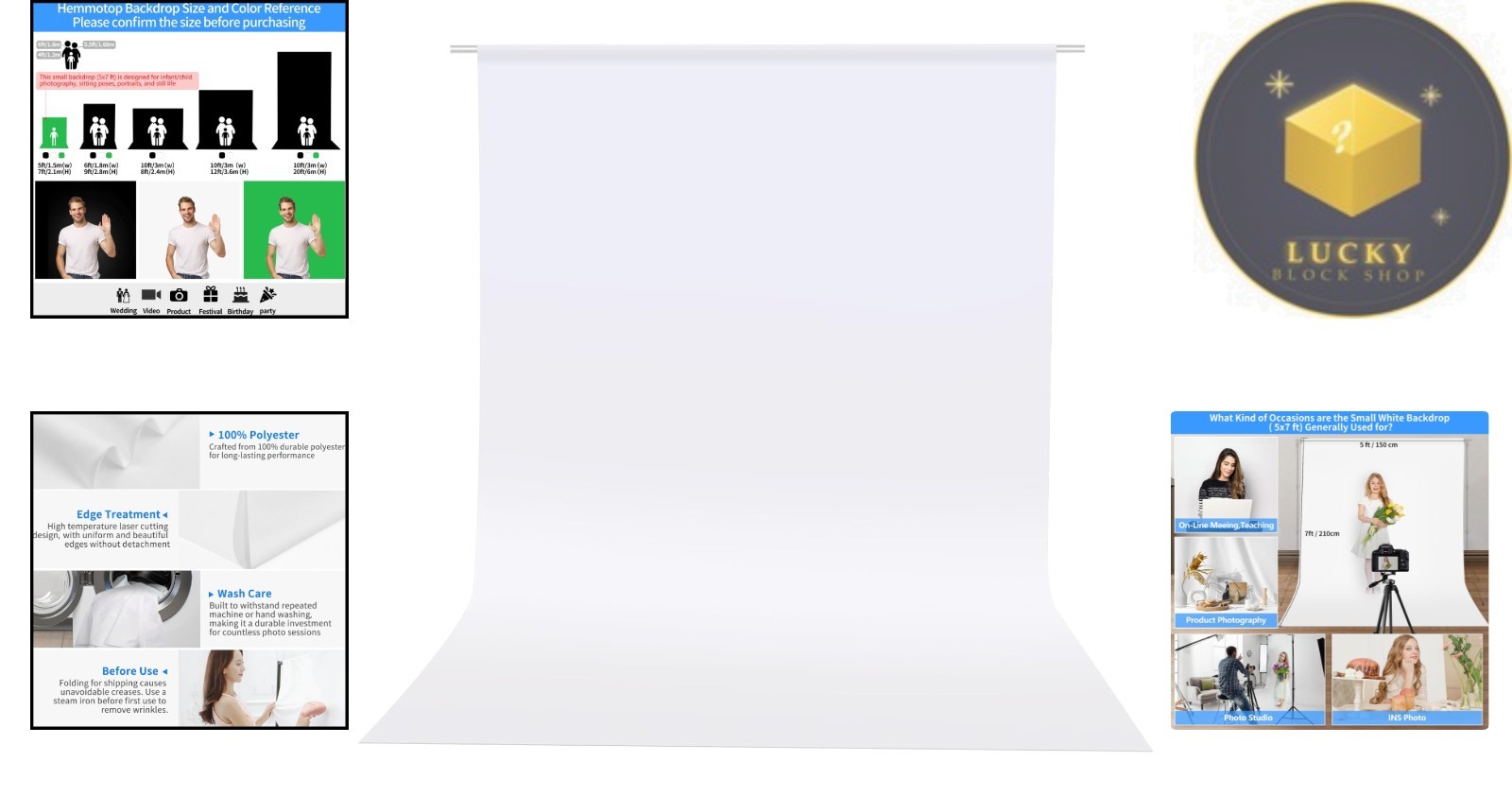 Durable 5×7 ft Seamless White Backdrop – Ideal for Professional Photography