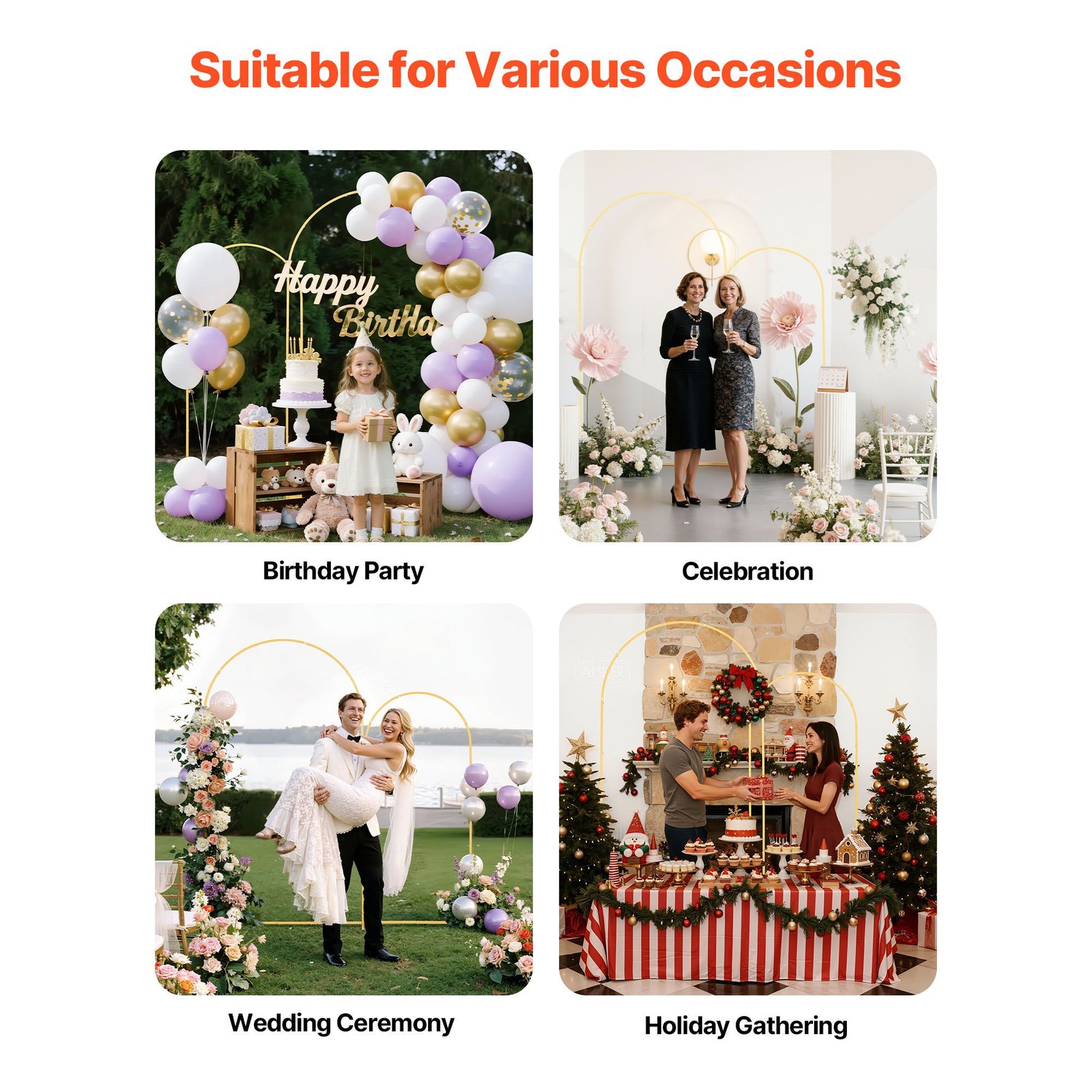 Dual Gold Arch Backdrop Frames: 7.2 x 4ft + 6 x 2.6ft, Steel, Easy Setup