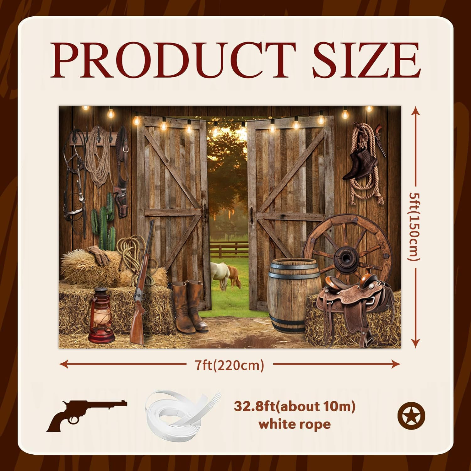 7X5Ft Western Backdrop for Photoshoot, Cowboy Wild West Rustic Barn Western Them