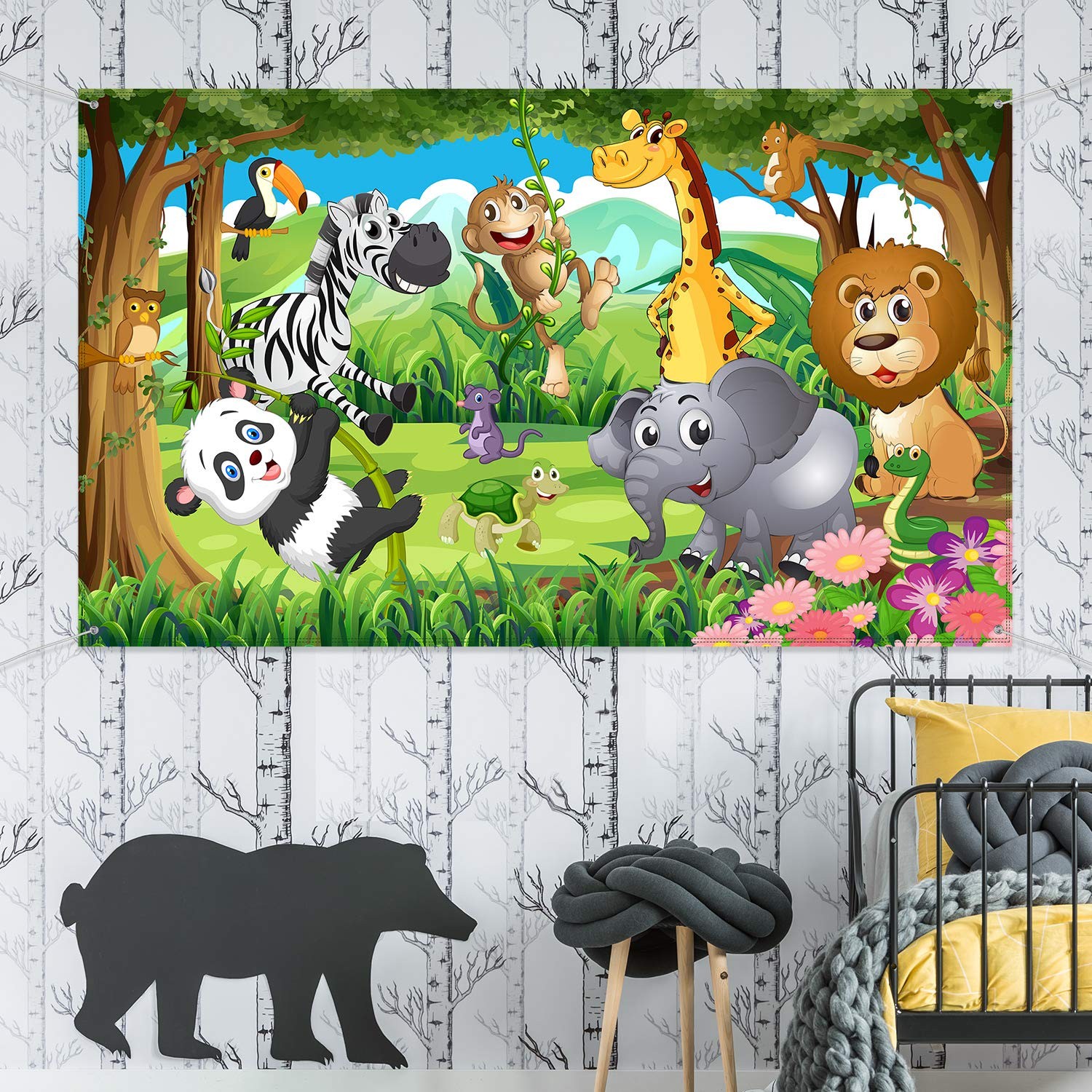 Blulu Jungle Safari Backdrop Fabric Animal Extra Large, Multicolor
