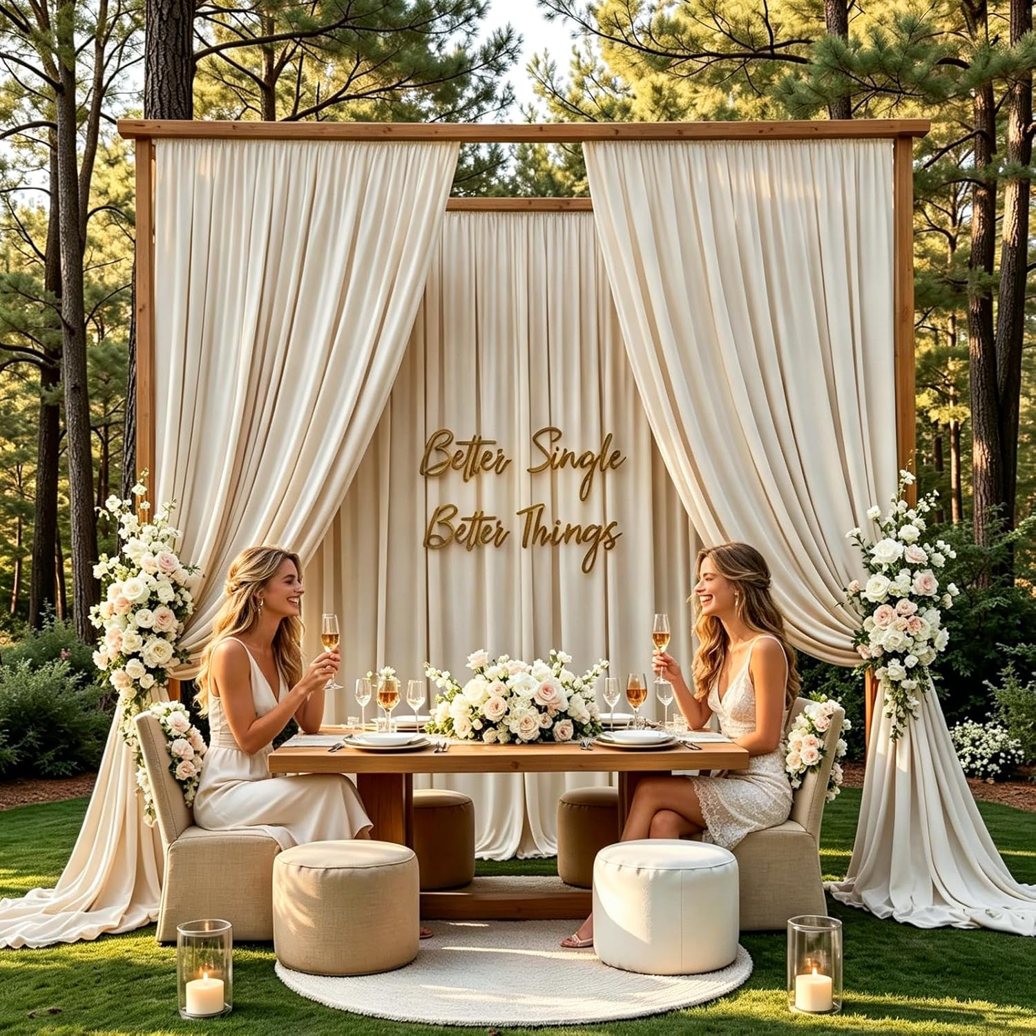 Warm Ivory Backdrop Curtain for Wedding, Polyester Photo Backdrop Drapes – 40FT