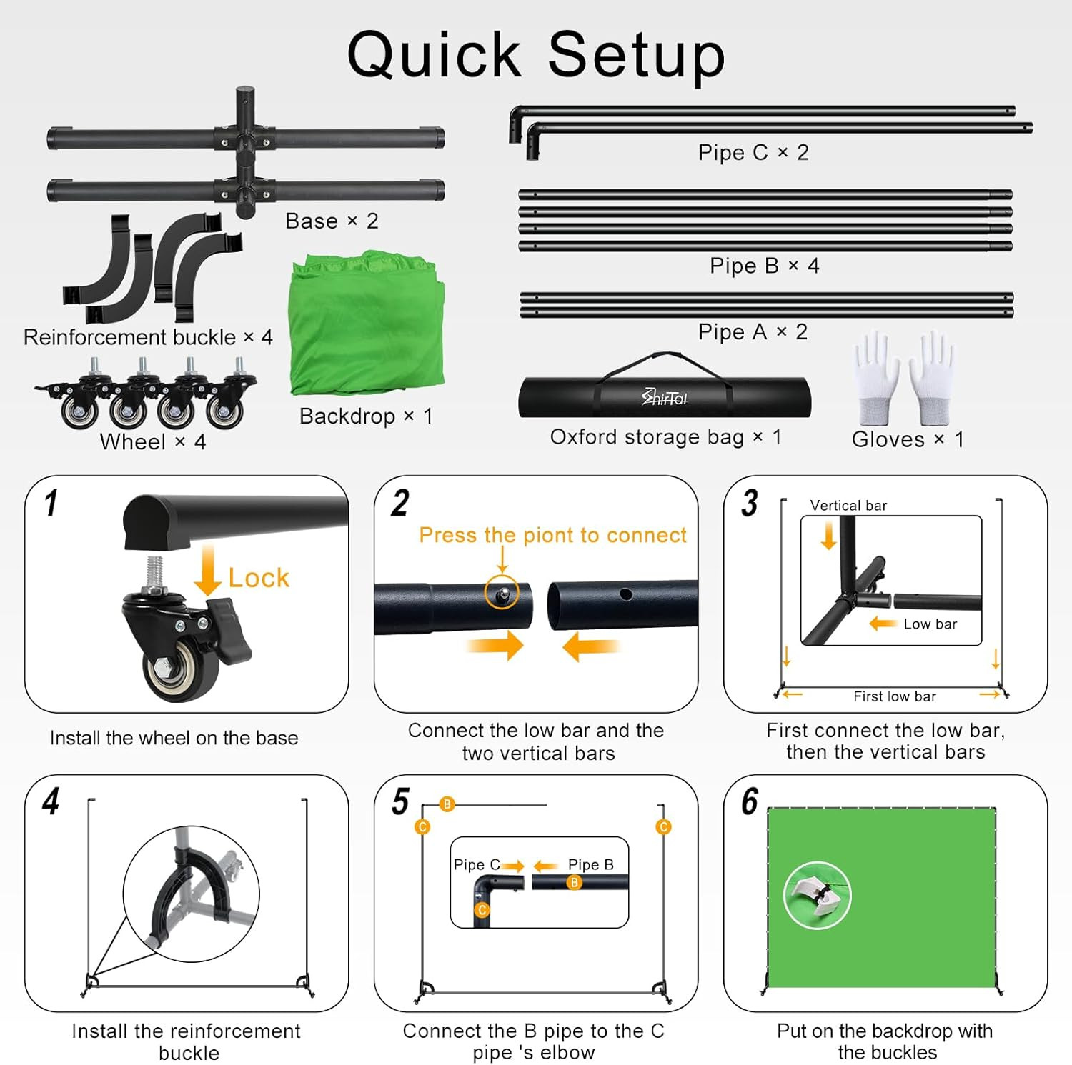 7X6.5Ft Green Screen Backdrop Kit,Movable Backdrop Stand with Wheels and Greensc