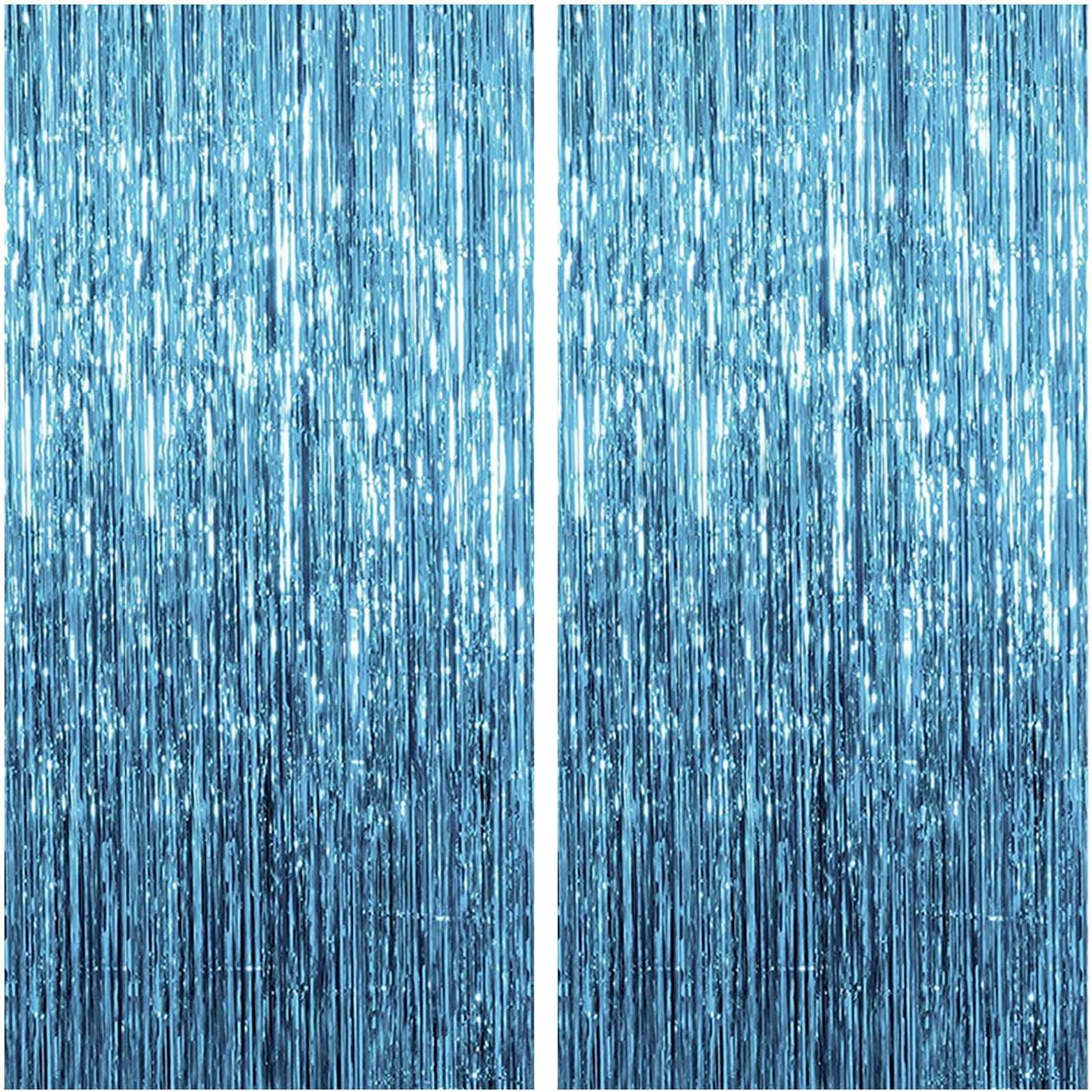 2 Pack Light Blue Foil Fringe Curtain – 3.28 Ft X 6.56 Ft Blue Fringe Backdro…