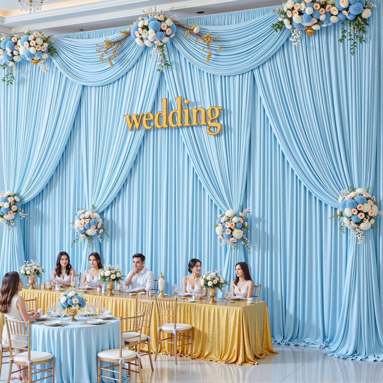 10 Panels Baby Blue Backdrop Curtains – W4′ x H10′(10 panels),