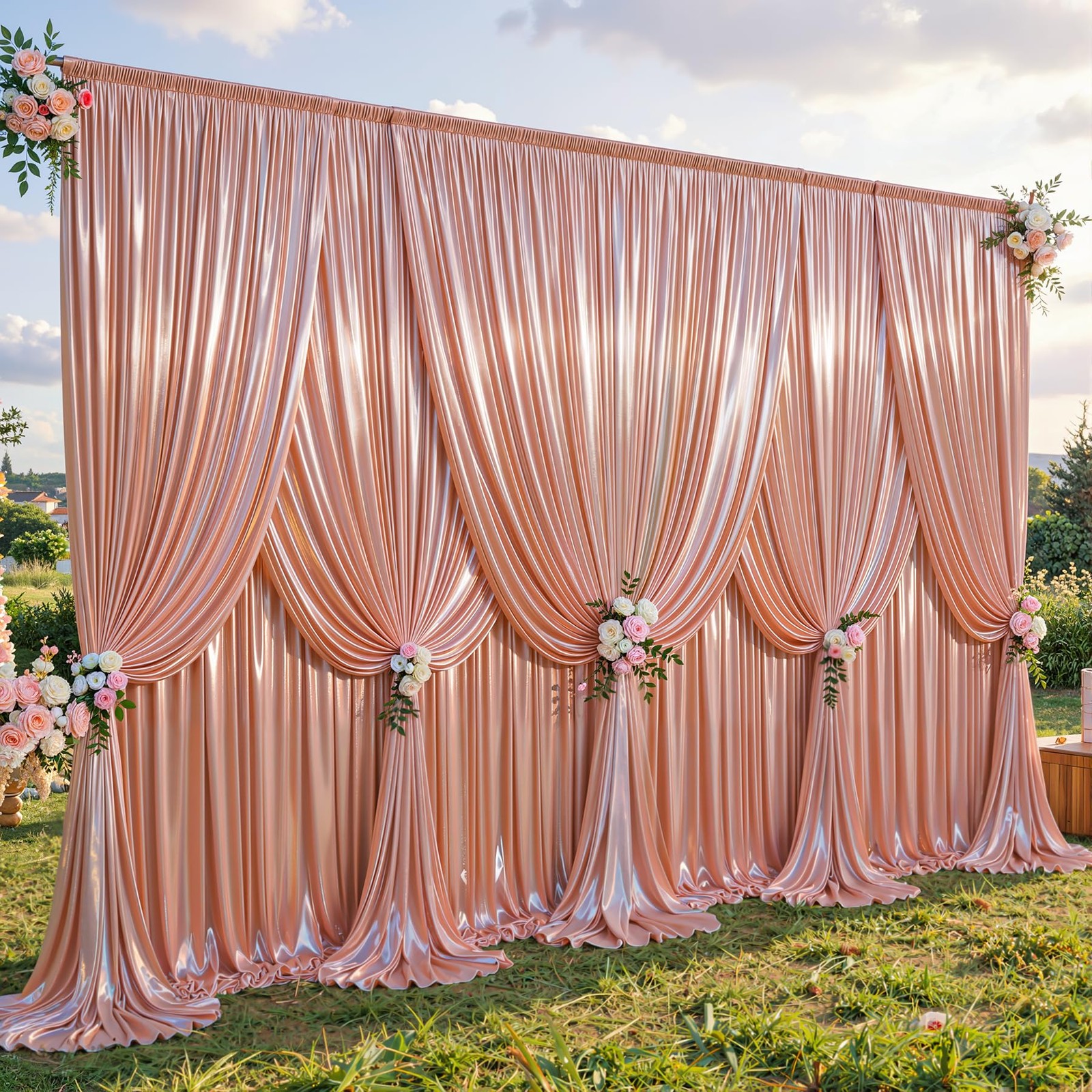 40x10ft Rose Gold Glitter Backdrop Curtain for W5 x H10′(8 Panels),