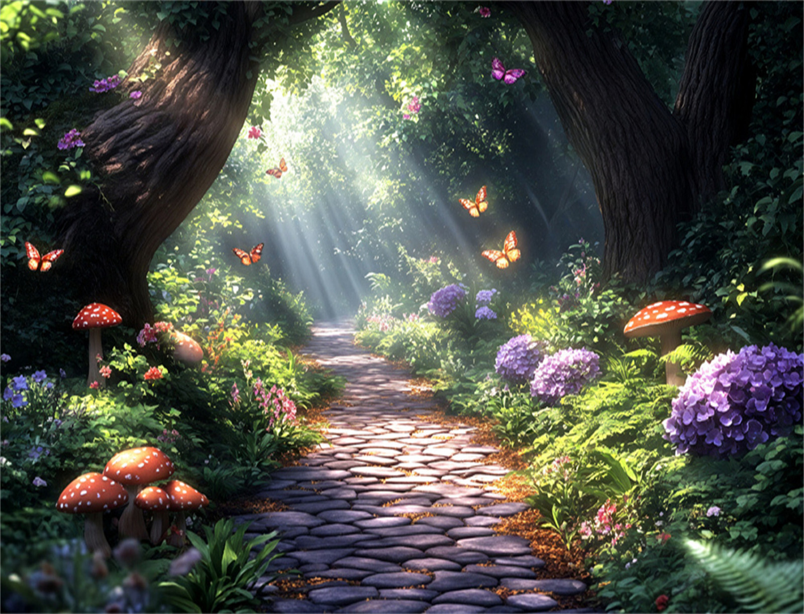 10x8ft Floral Butterfly Red Mushroom Fairy Forest Photo Background Studio Props