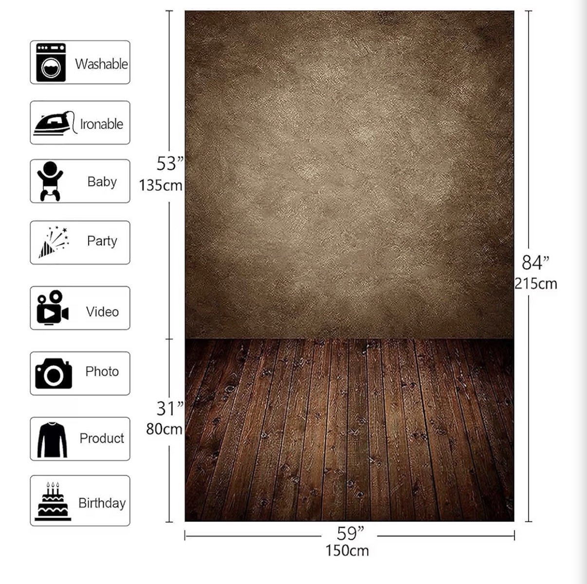 NEW Allenjoy Photography backdrop 5×7 ft. Fabric – Brown Wall w/ Wood Floor