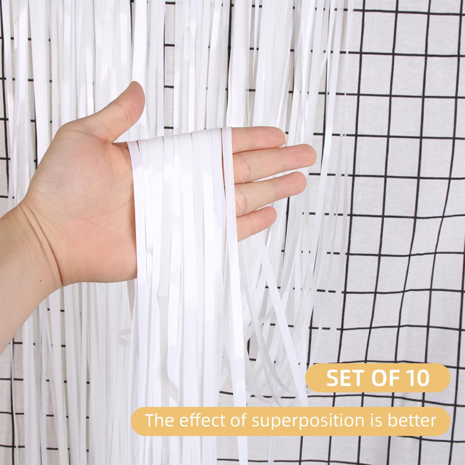 10 PCS 3.2×9.8 Ft White Foil Fringe Curtain Metallic Tinsel Backdrop