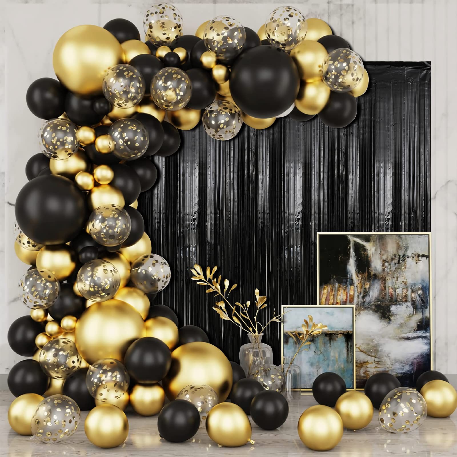 7 Pack 3.3 x 9.9 ft Black Foil Fringe Backdrop Curtain Birthday Party Decor