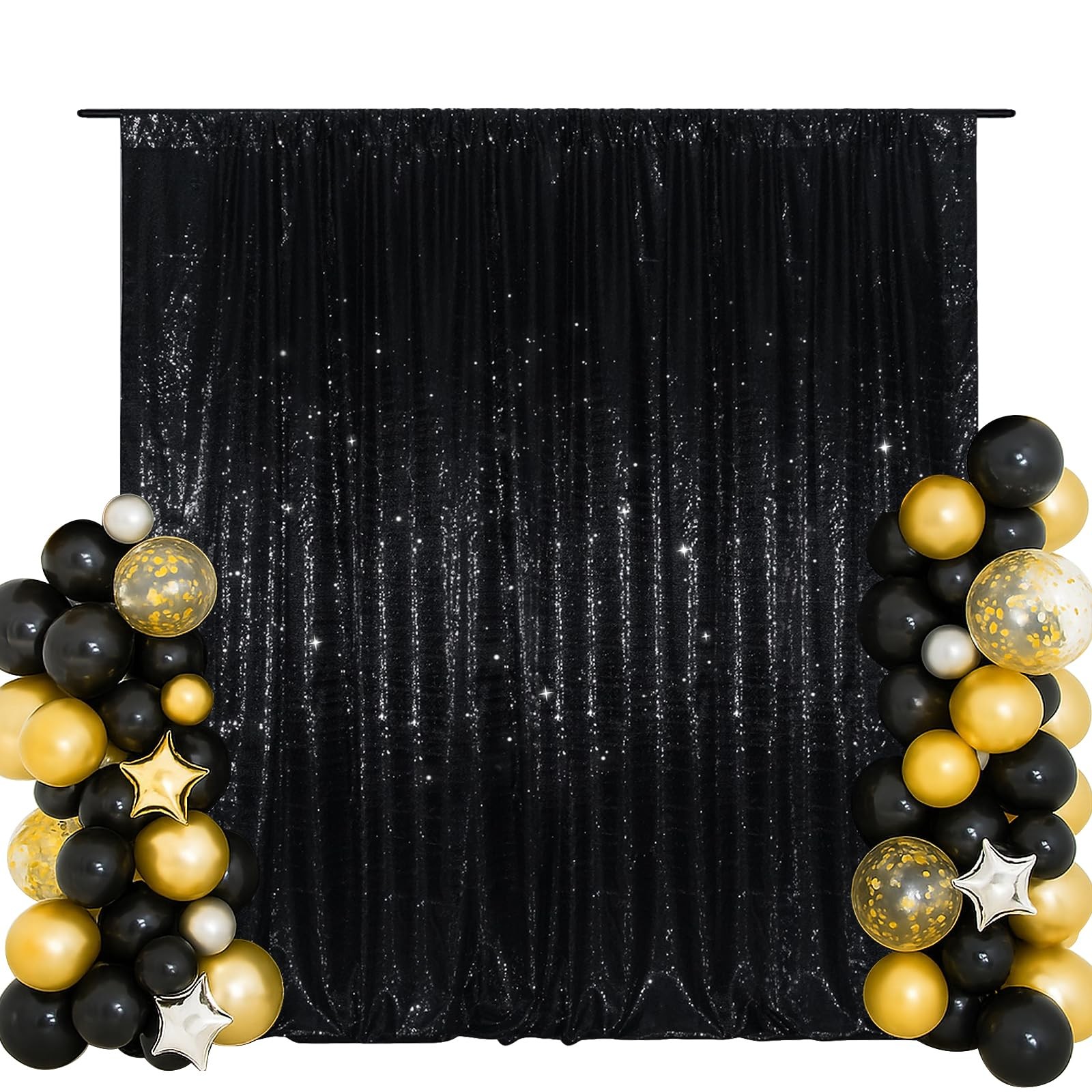 6x8ft Black Sequin Backdrop, High Density Non-Transparent Glitter Curtain for…