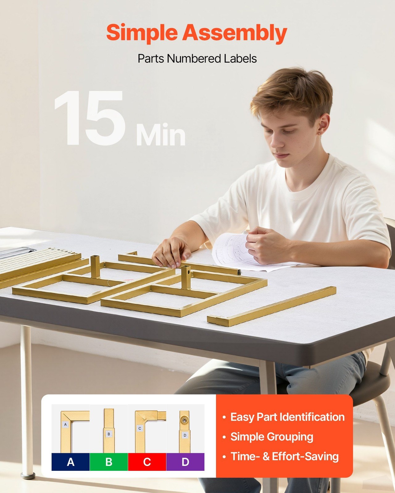 8x8ft Premium Gold Metal Arch with Clear Instruction Manual Included