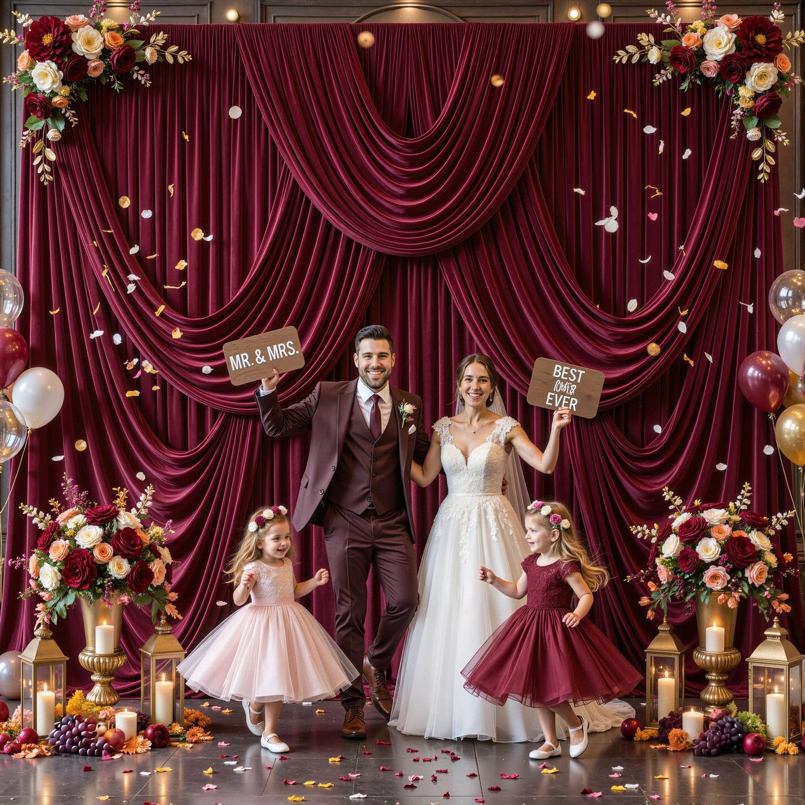 4 PCS Burgundy Backdrop Curtains 20×12 Ft Wedding Party Photo Drapes Maroon