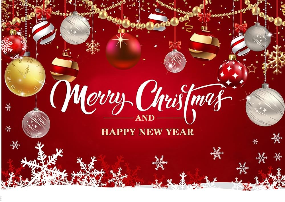 CHAIYA 7x5ft Red Christmas Backdrop Merry Party 7′x5′,