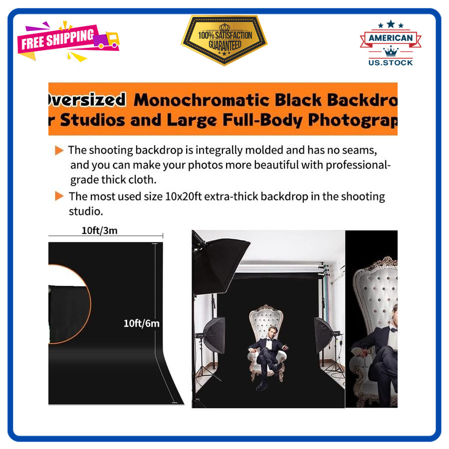 Black Backdrop 10x20ft Photo Backdrop Curtain for Photography Studio Use Events