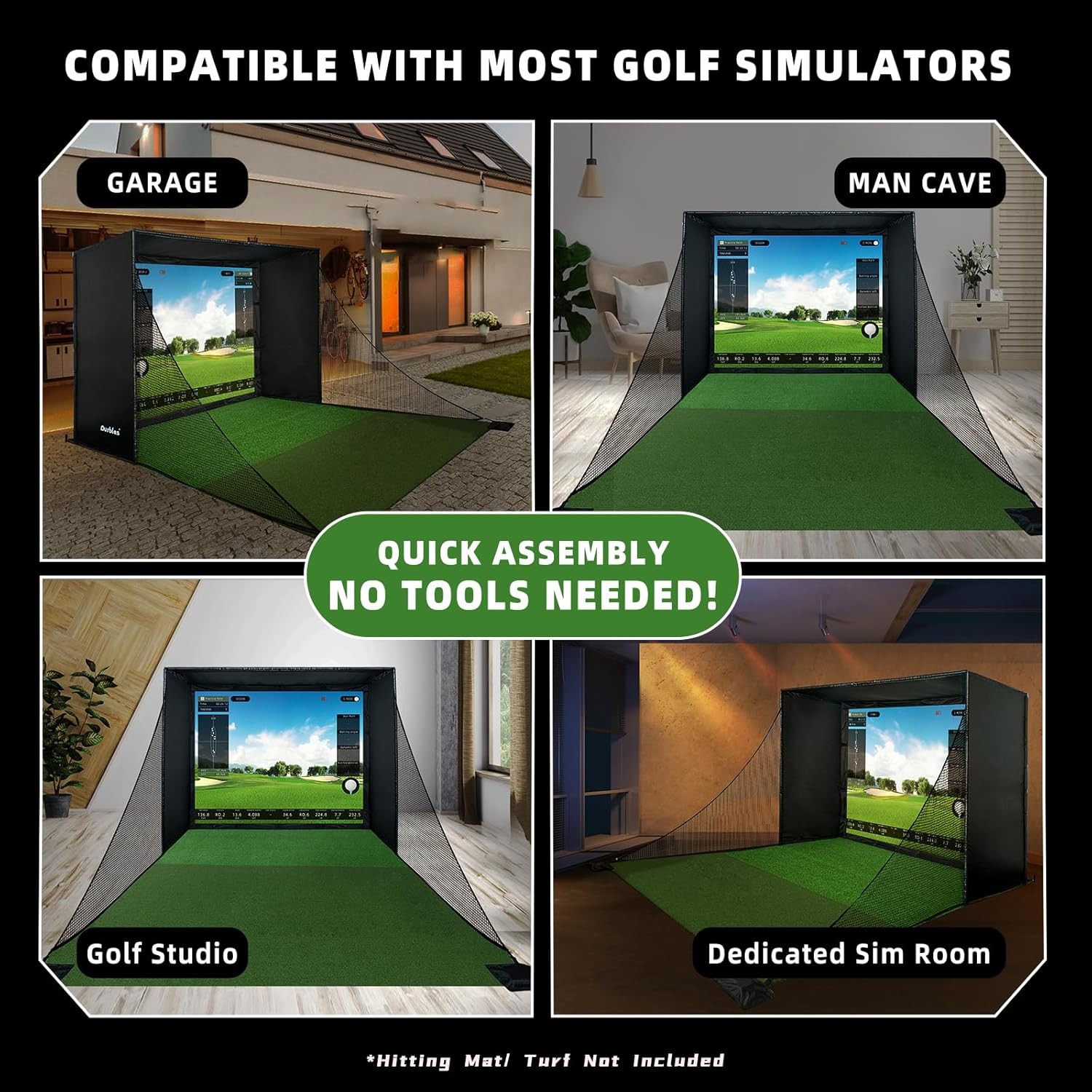 Indoor Golf Simulator Cage with Heavy Duty Triple-Layer Impact Screen for Home