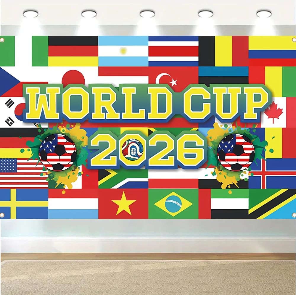 2026 World Cup Backdrop Banner Football Decor Background for Classroom, Office