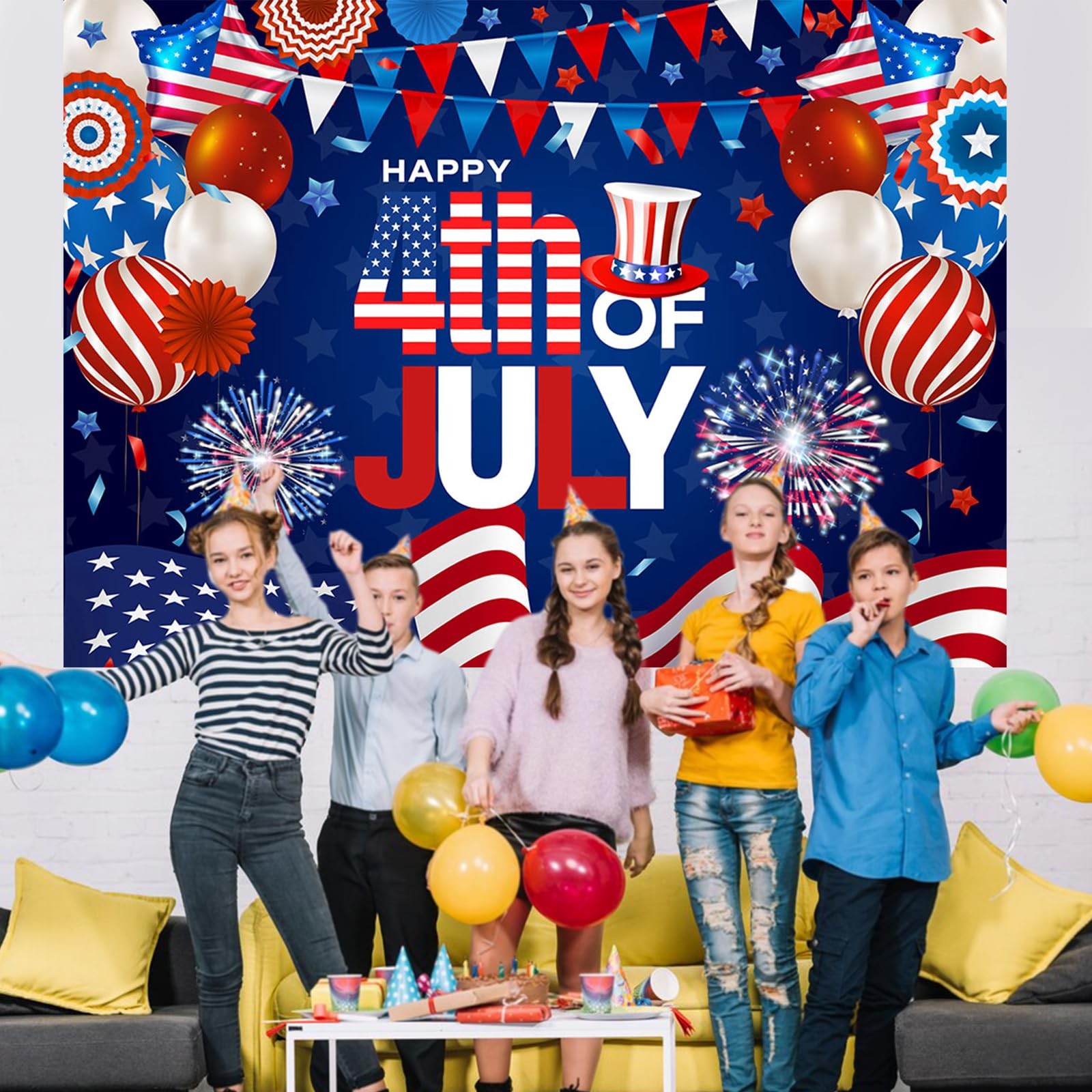 4th of July Backdrop 7x5ft – America 250th Anniversary Patriotic Independence Da