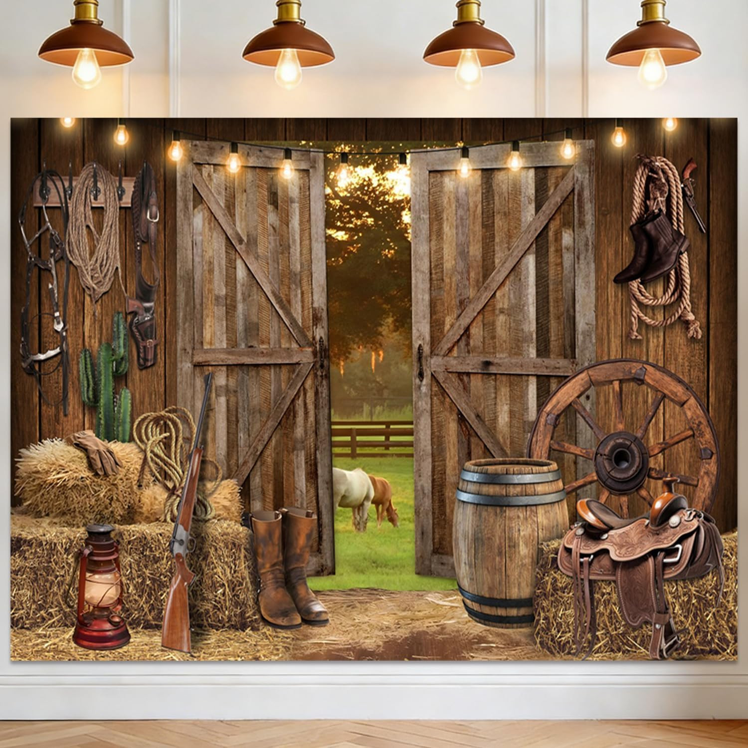7X5Ft Western Backdrop for Photoshoot, Cowboy Wild West Rustic Barn Western Them
