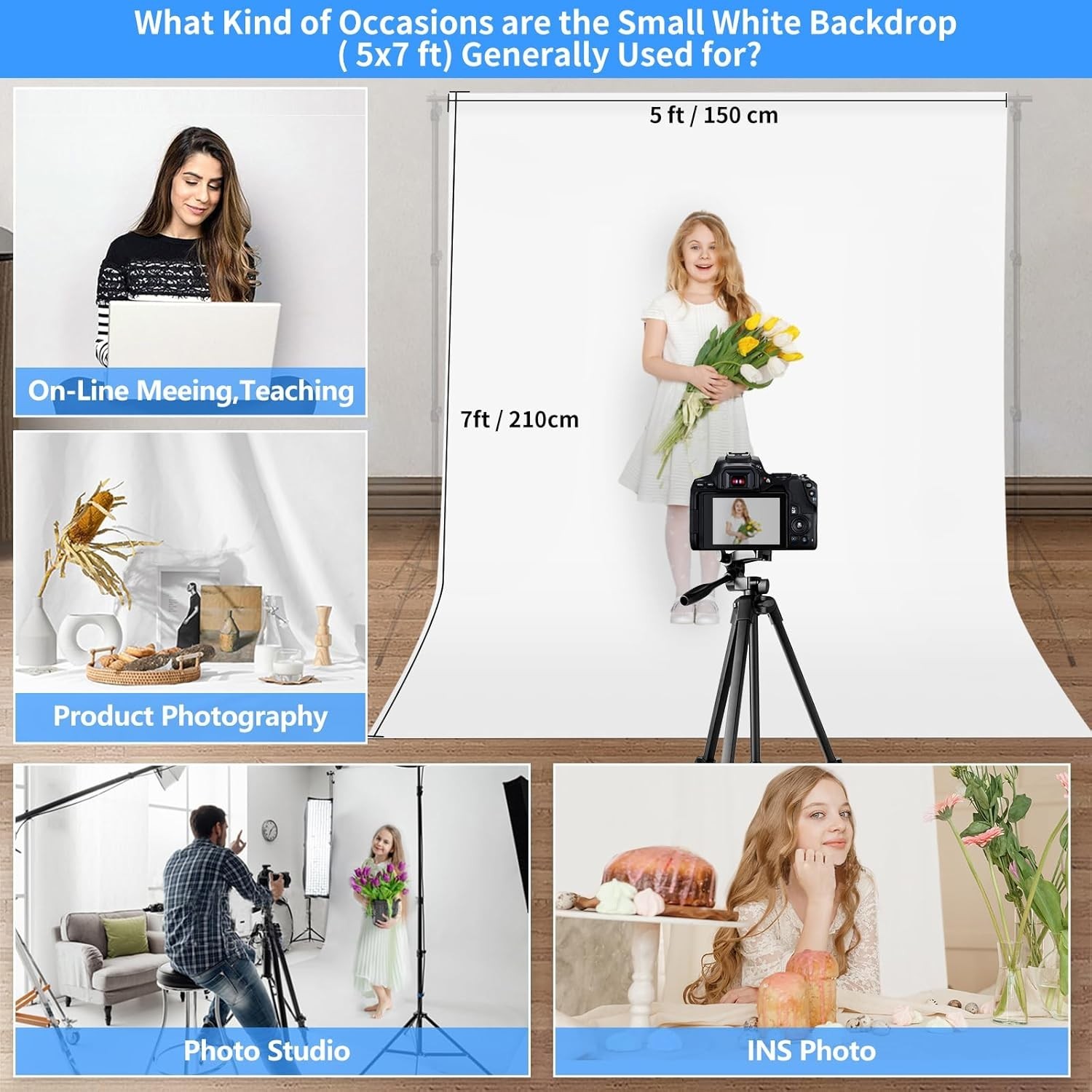 Durable 5×7 ft Seamless White Backdrop – Ideal for Professional Photography
