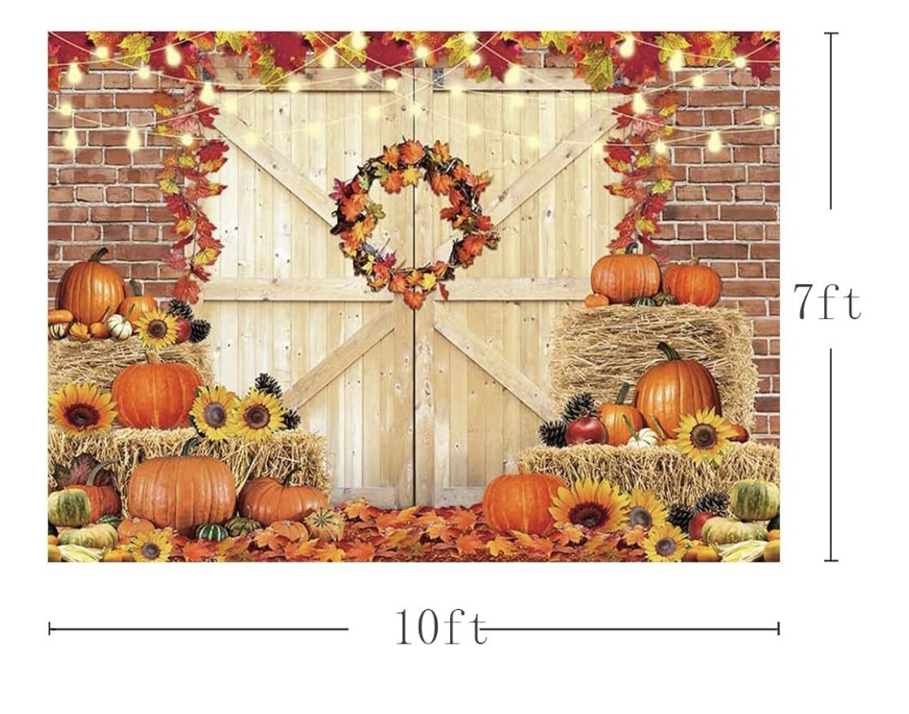 10×7 FT Fall Thanksgiving Autumn Pumpkin Harvest Barn Door Backdrop (T-28)