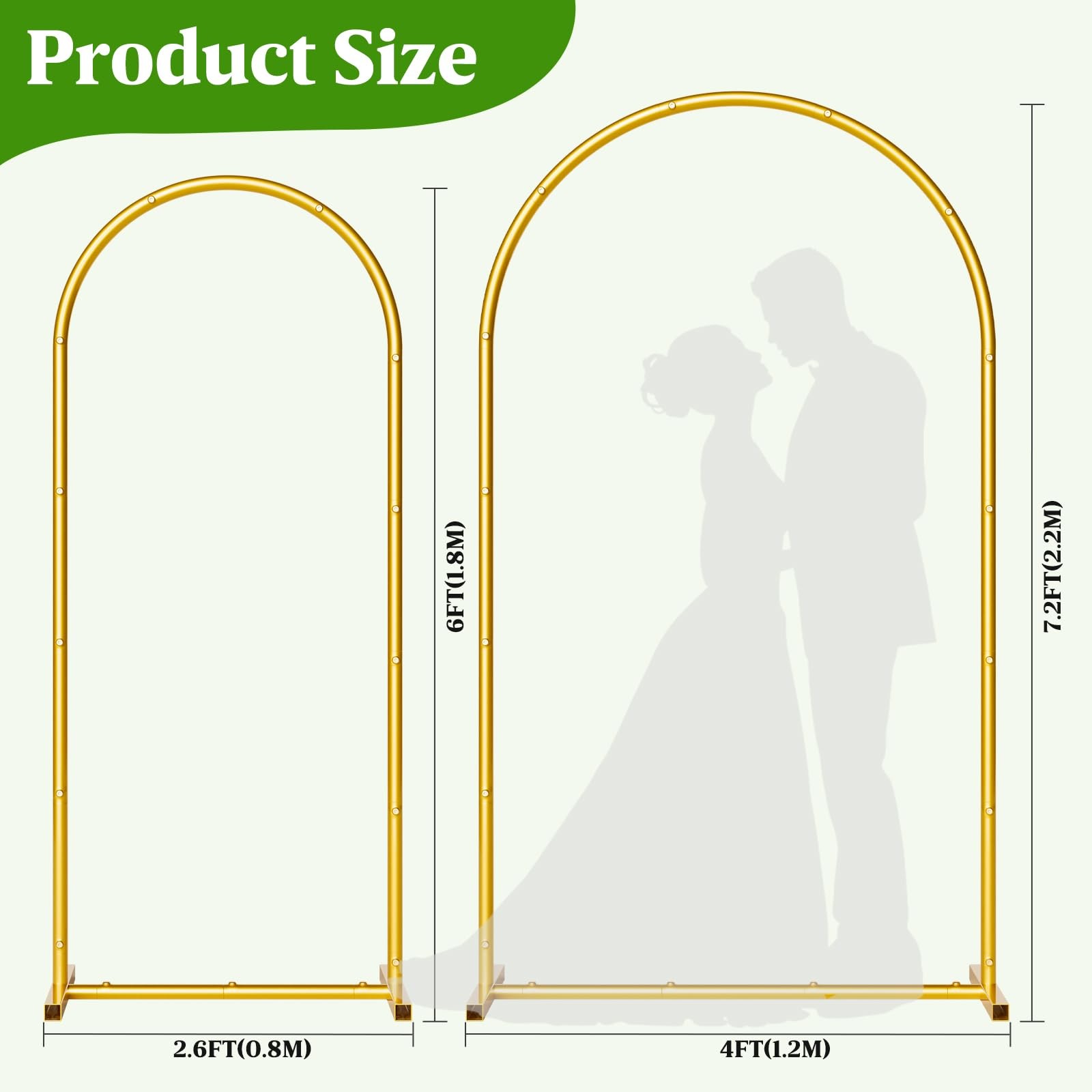 Metal Arch Backdrop Stand Wedding Arch frame Set of 2 (7.2FT,6FT) Gold Balloo…