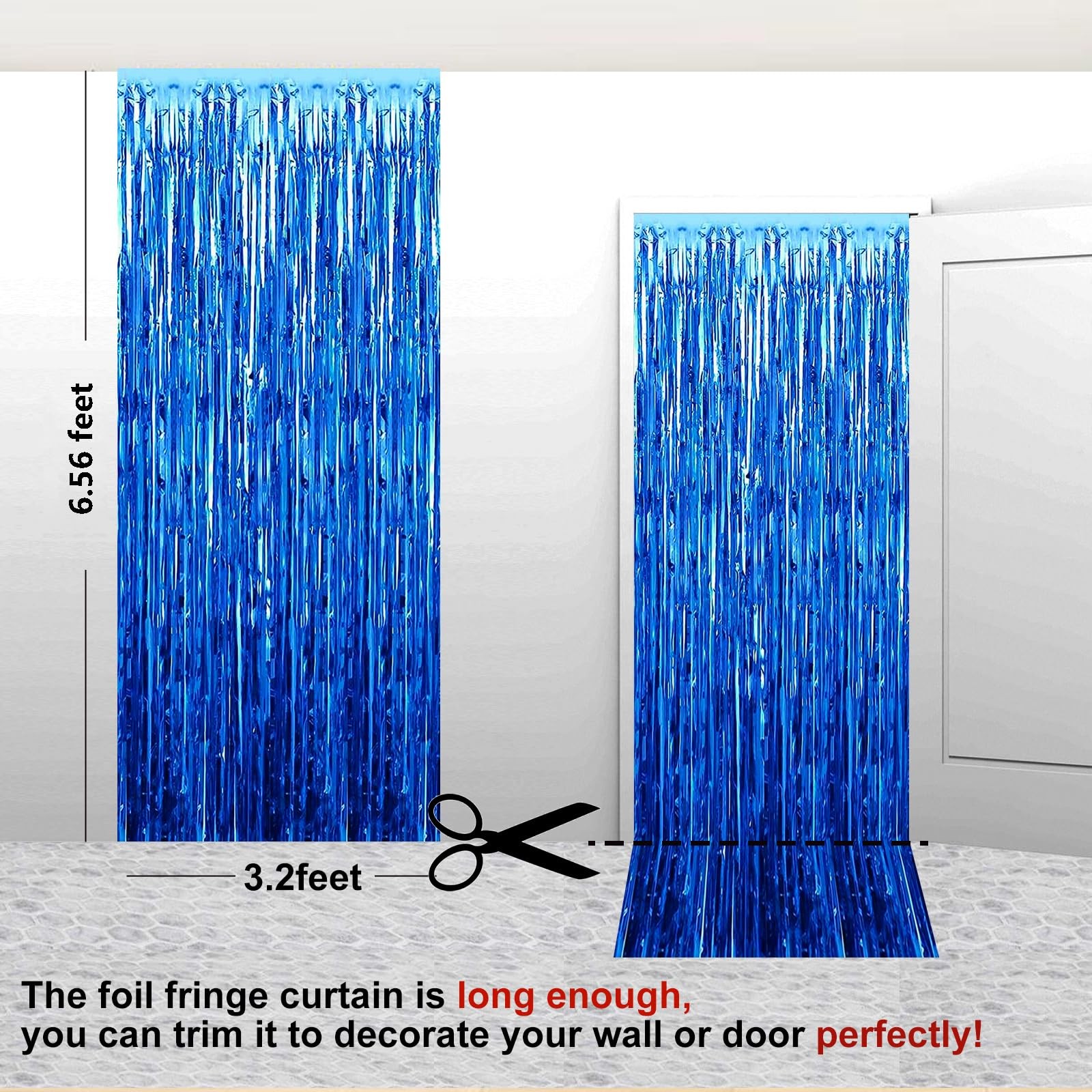 2 PCS Blue Tinsel Foil Fringe Curtain Party Photo Backdrop Decor 3.28×6.56 Ft