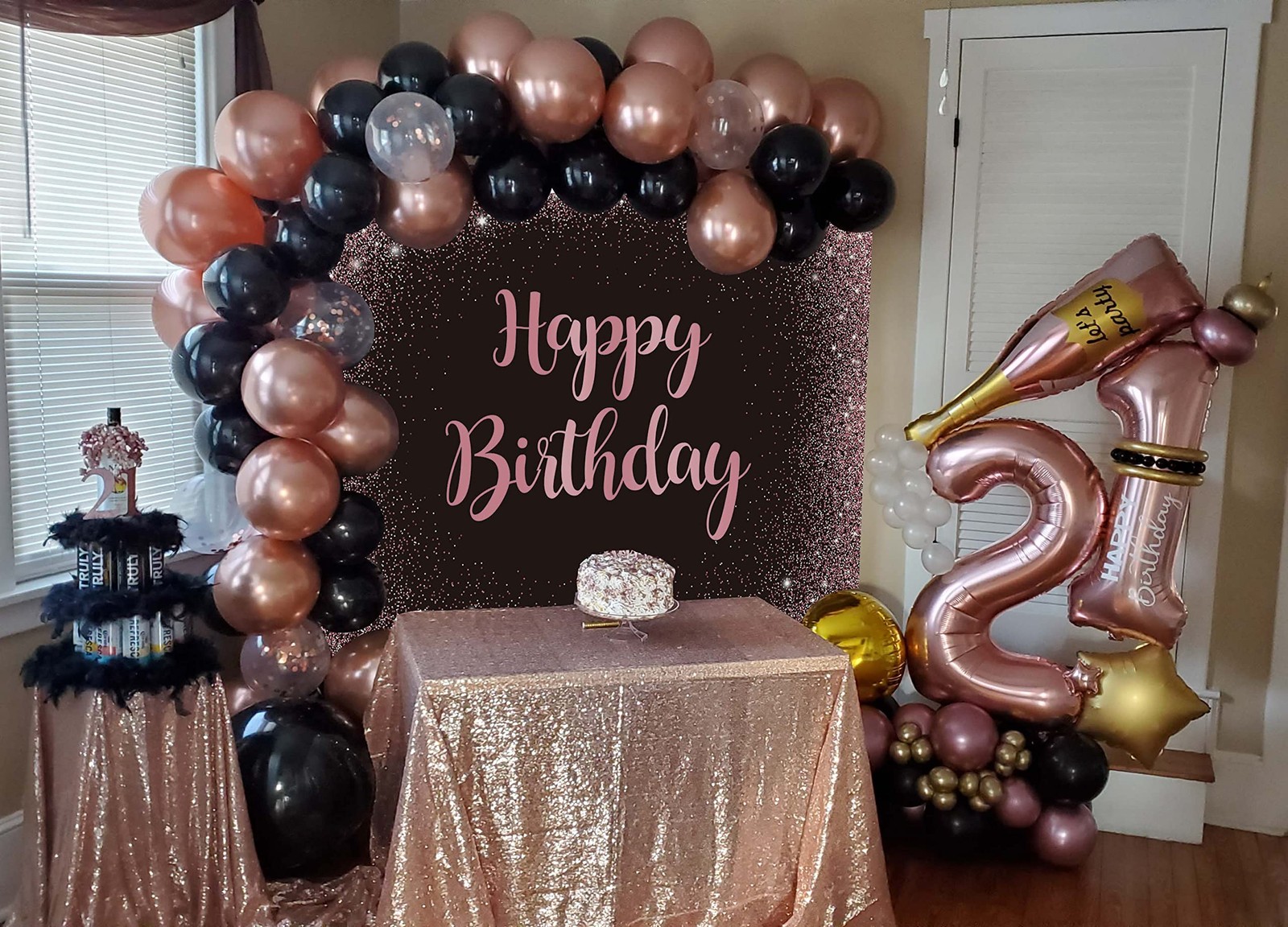 Pink Happy Birthday Backdrop Rose Gold Dot Glitter Sparkle Girl Birthday Phot…