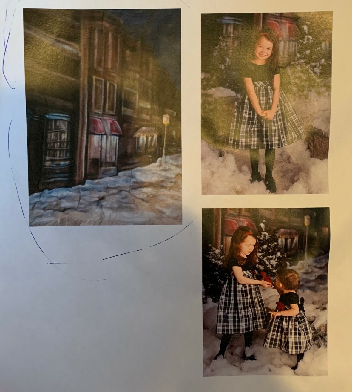 used Photo backdrop, Christmas Holiday street scene OR stone house with flowers