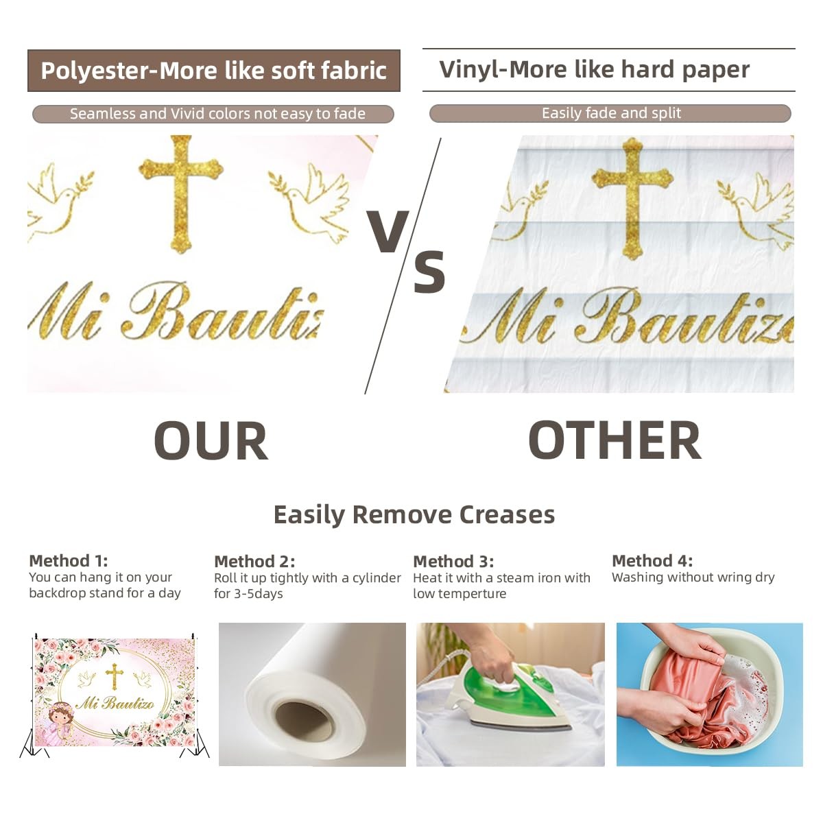 8x6ft Mi Bautizo Baptism Backdrop God Bless First Holy Communion Girls Gold
