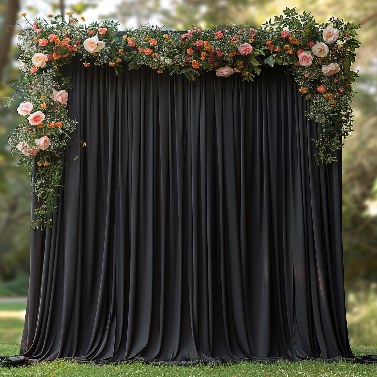 2 PCS 5×10 FT Black Wrinkle Free Soft Fabric Backdrop Curtains Wedding Drapes