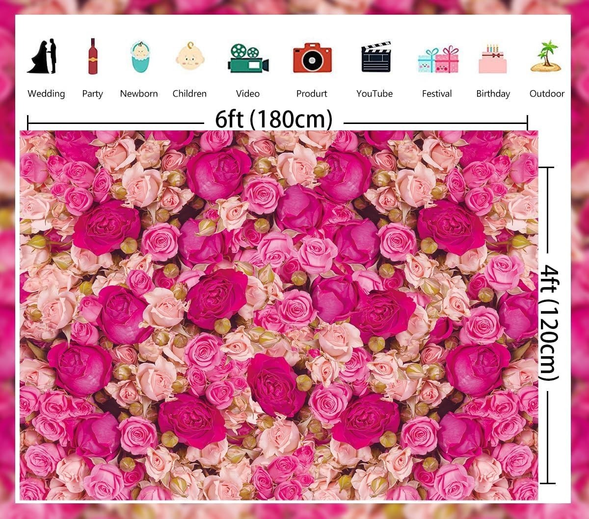 Charming 6x4FT Pink Floral Backdrop for Princess Parties and Photo Shoots