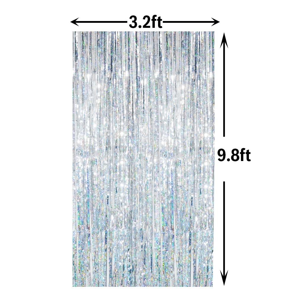 3.2 ft x 9.8 ft Metallic Tinsel Foil Fringe Curtains Party Photo Backdrop Par…