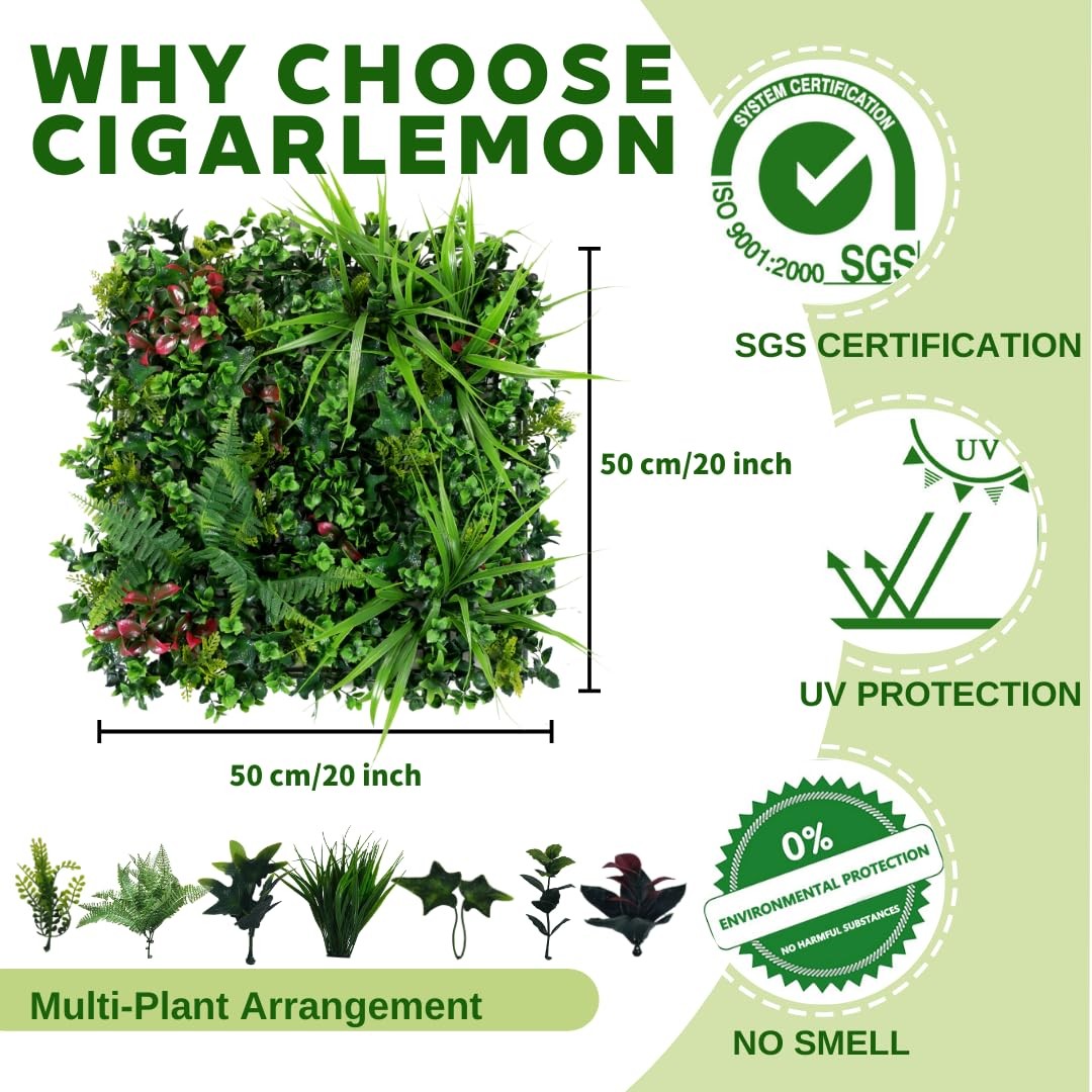 Cigarlemon Artificial Green Wall Panels 20″x20″, Faux Hedge Wall for Privacy …