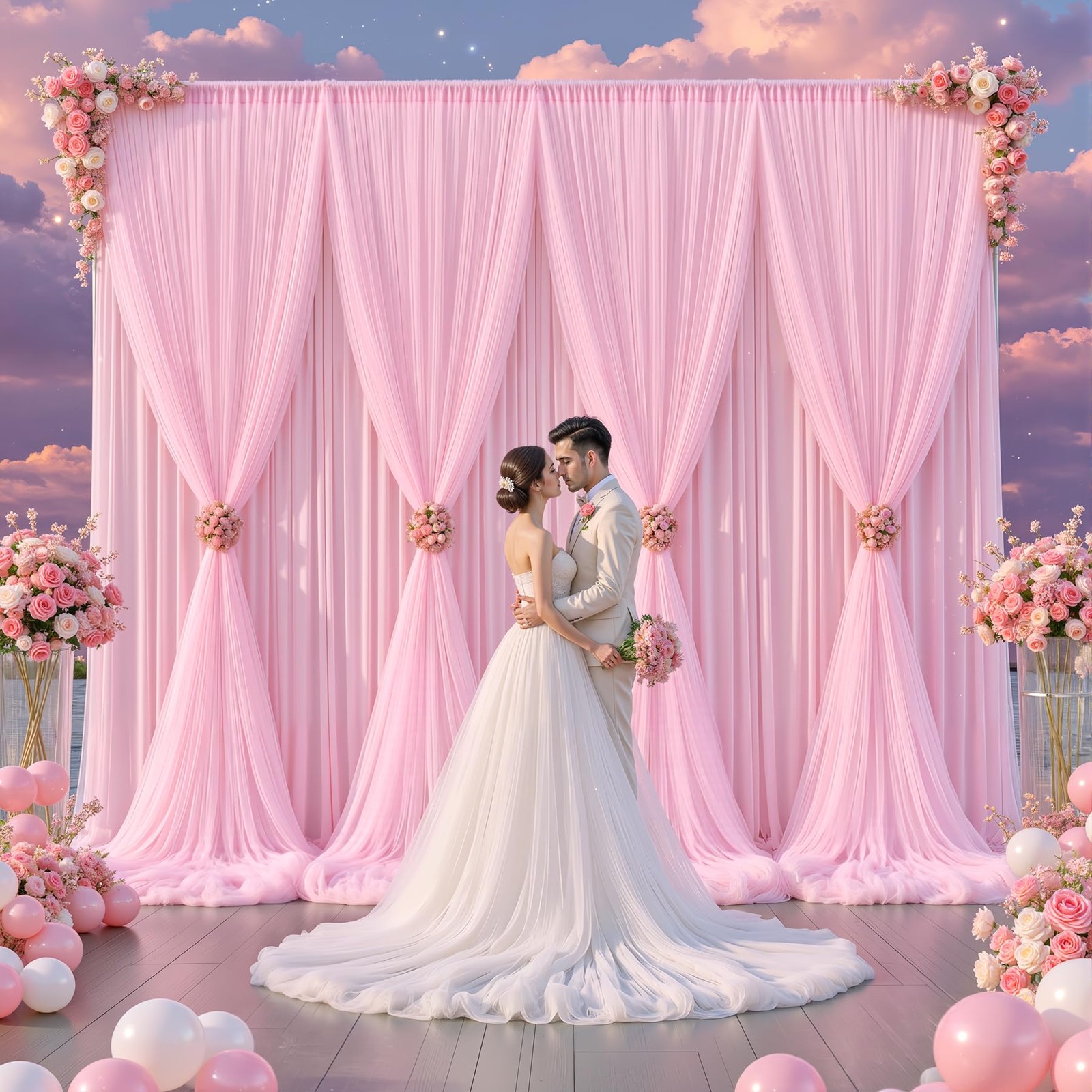5×10 FT Baby Pink Tulle Wrinkle Free 2 Layer Backdrop Curtains Wedding Drapes