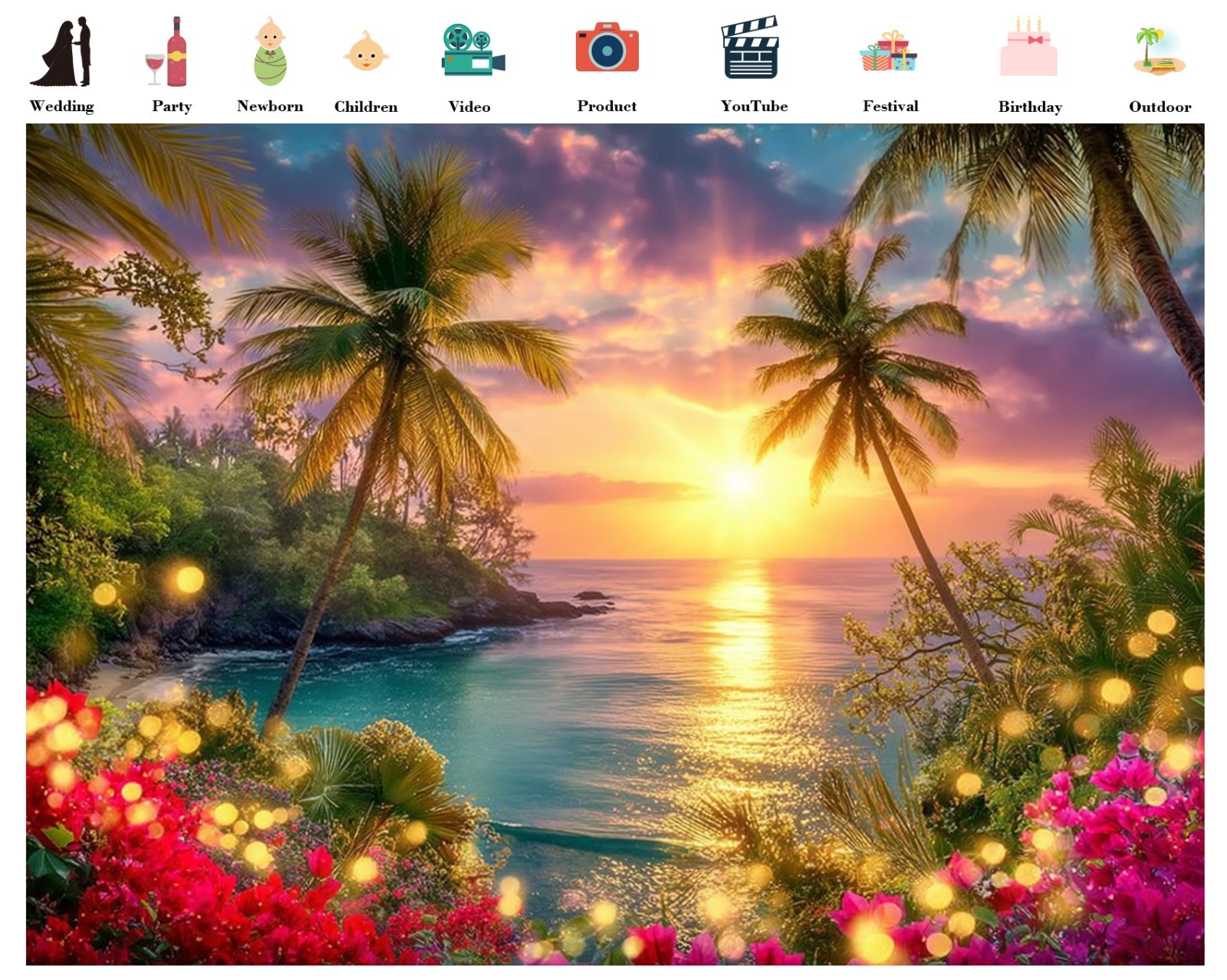 10x8ft Beach Ocean Backdrop Summer Hawaiian Beach Palm Tree Photo Background