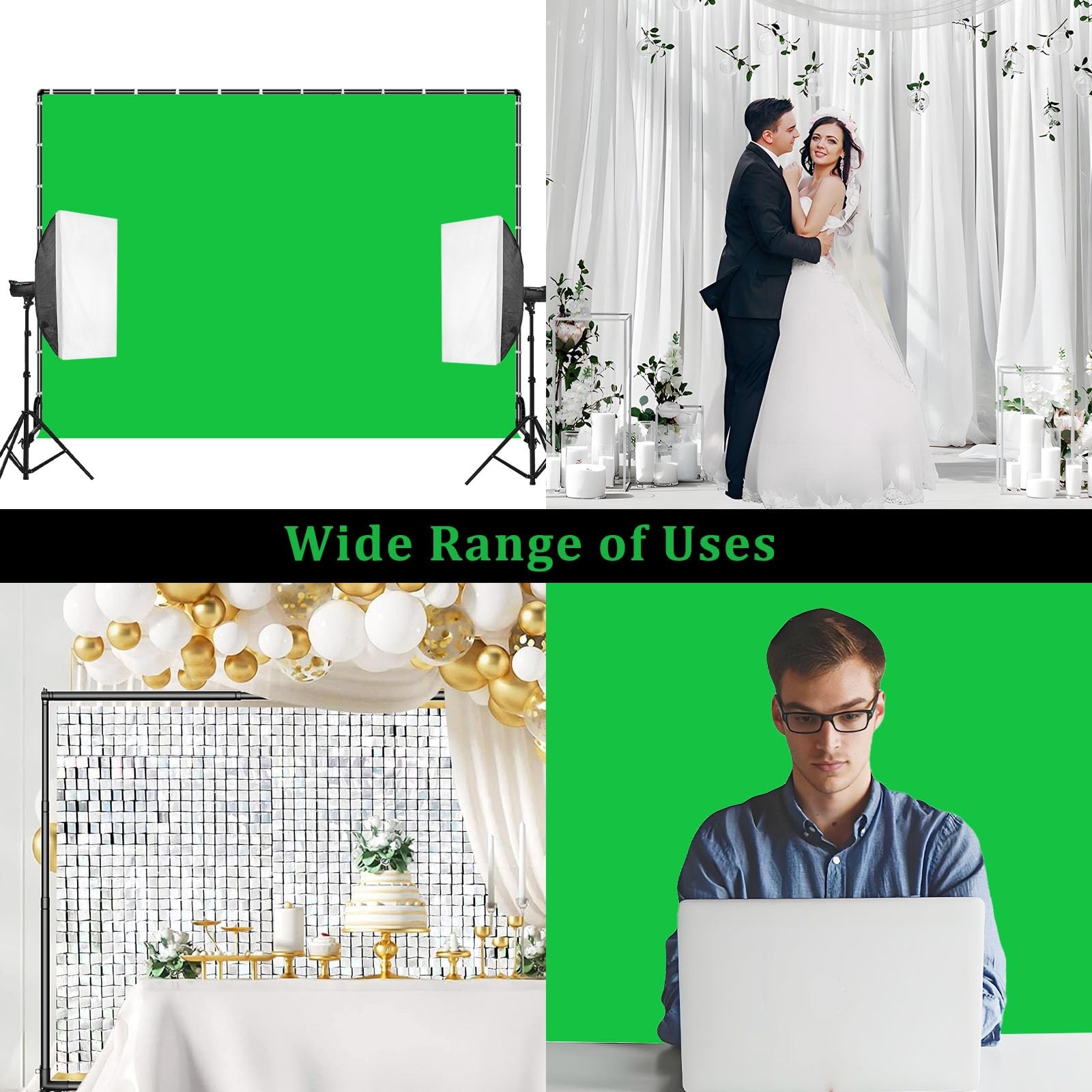 BENOISON Backdrop Stand with Wheels & Backdrop – 10x7ft(WxH) Green Screen